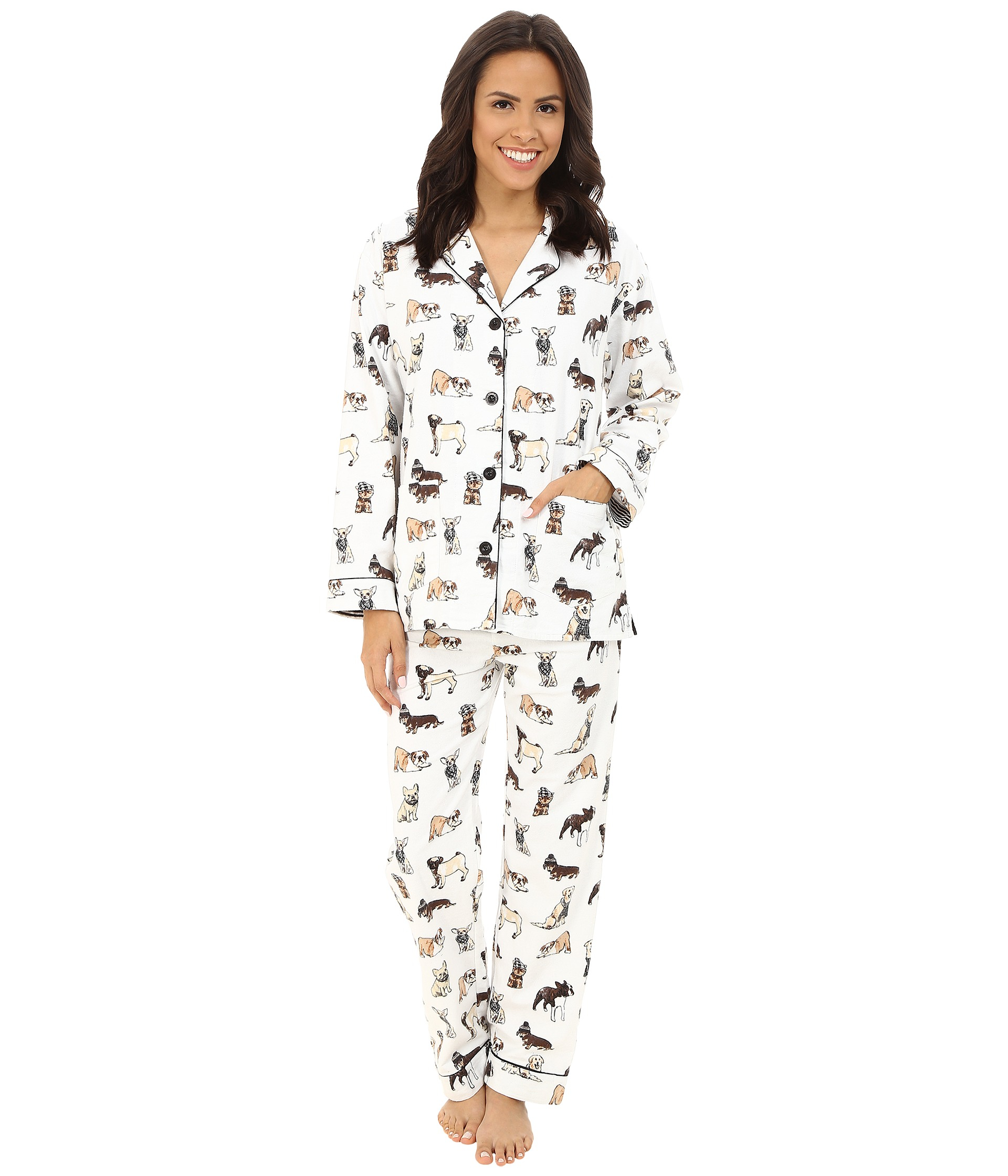 Pj Salvage Fall Into Flannel Dog Print Pajama Set in White | Lyst