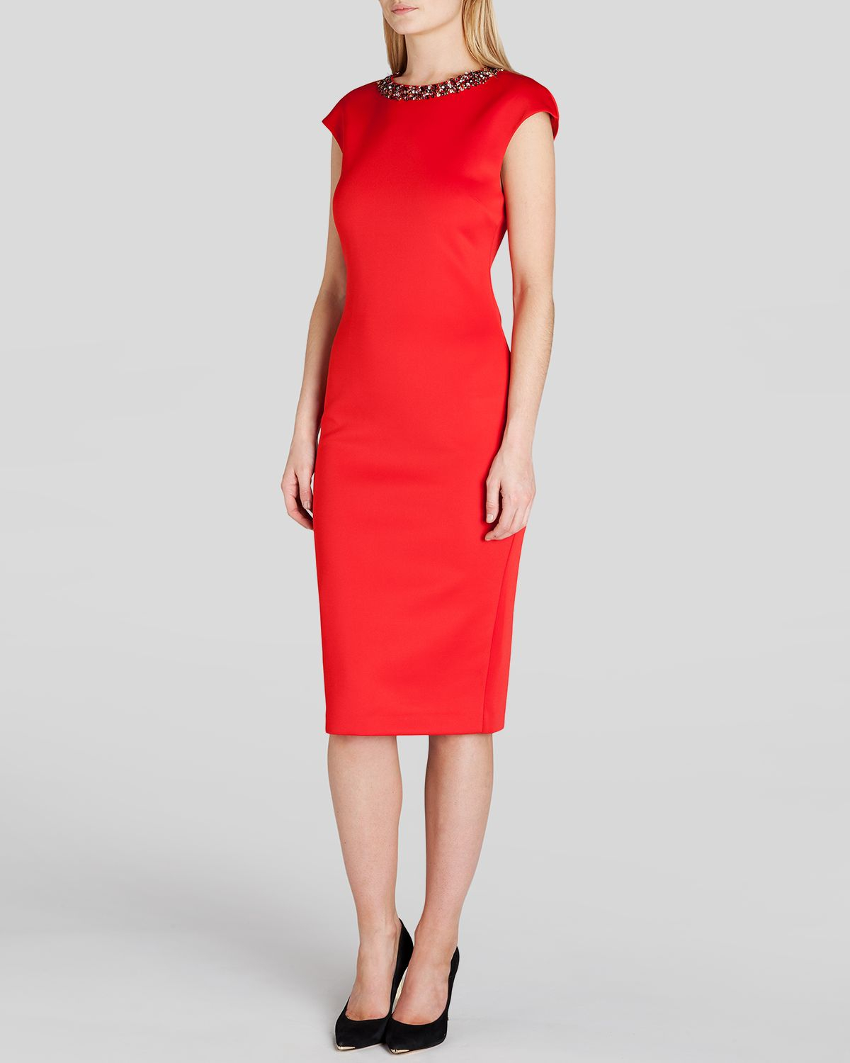 Ted Baker Dress - Elenna Embellished Midi in Red (Light Red) | Lyst