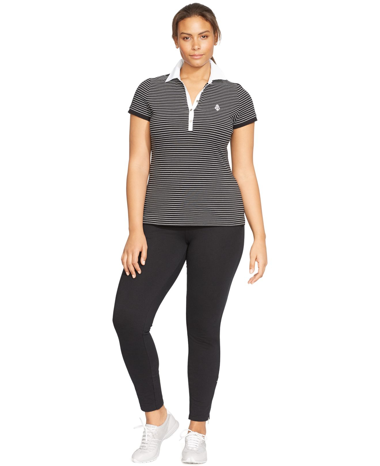 Lauren by Ralph Lauren Plus Size Striped Polo Shirt in Black - Lyst