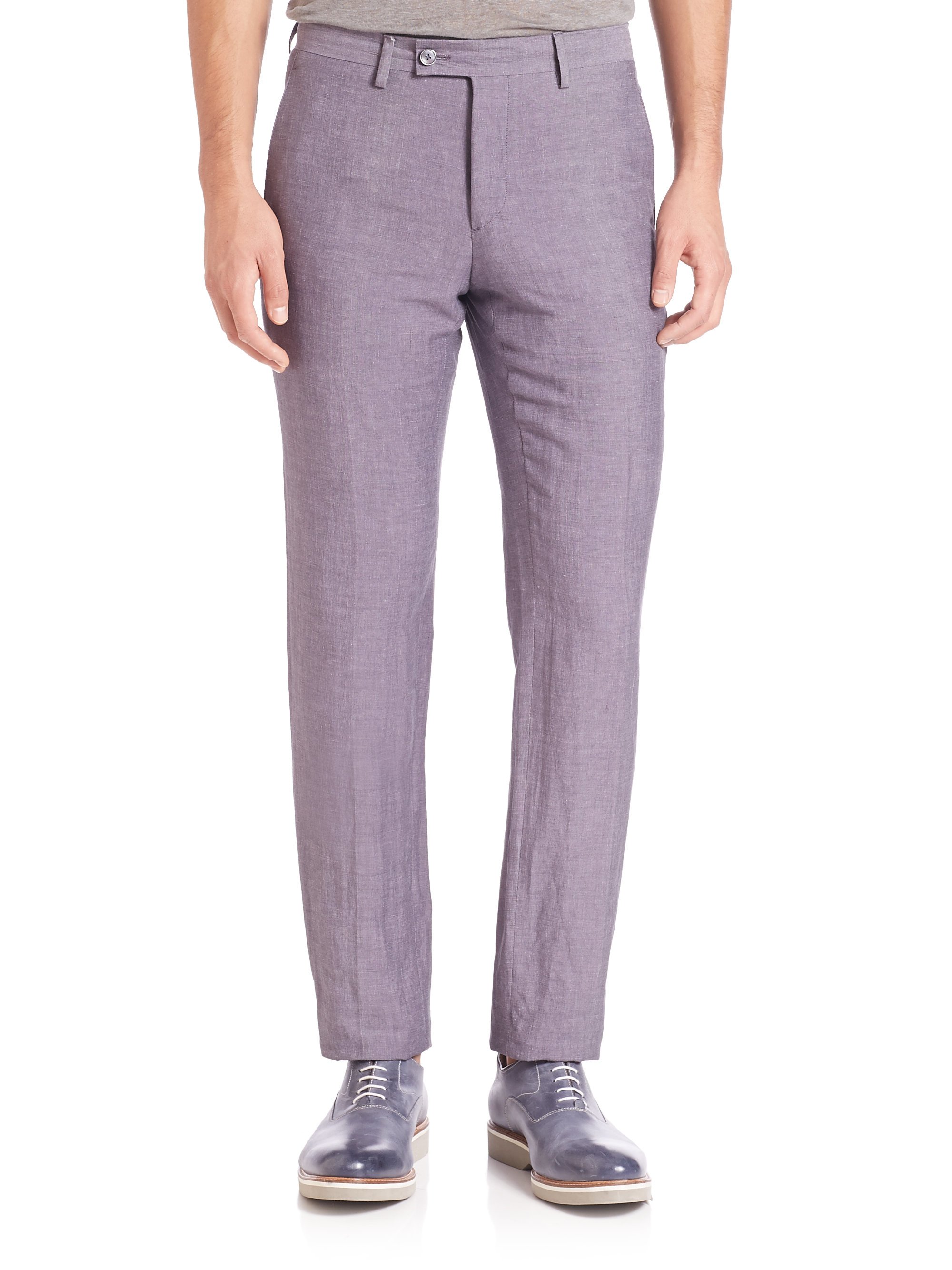John Varvatos Austin Slim Fit Linen And Silk Dress Pants In Purple For
