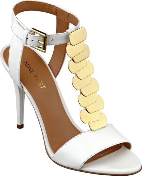 Nine West Delgado Ankle Strap Sandals in White (WHITE LEATHER) Nine West Delgado Ankle Strap Sandals in White (WHITE LEATHER)