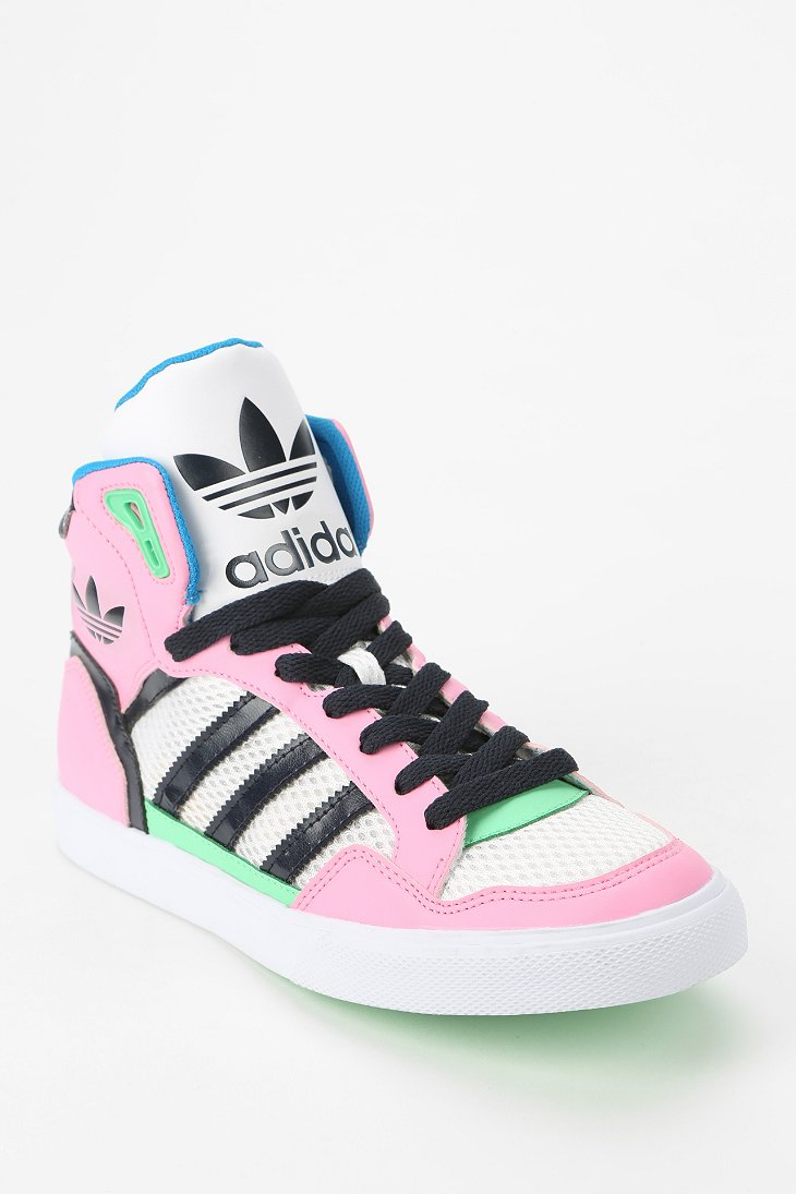 Línea de visión Burro borde adidas Originals Extaball Leather High-Top Sneaker in Pink | Lyst