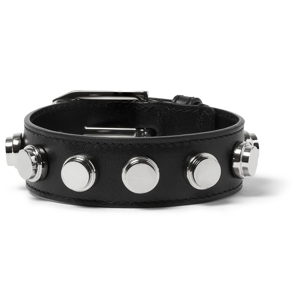 Saint Laurent Studded Leather Bracelet in Black for Men | Lyst