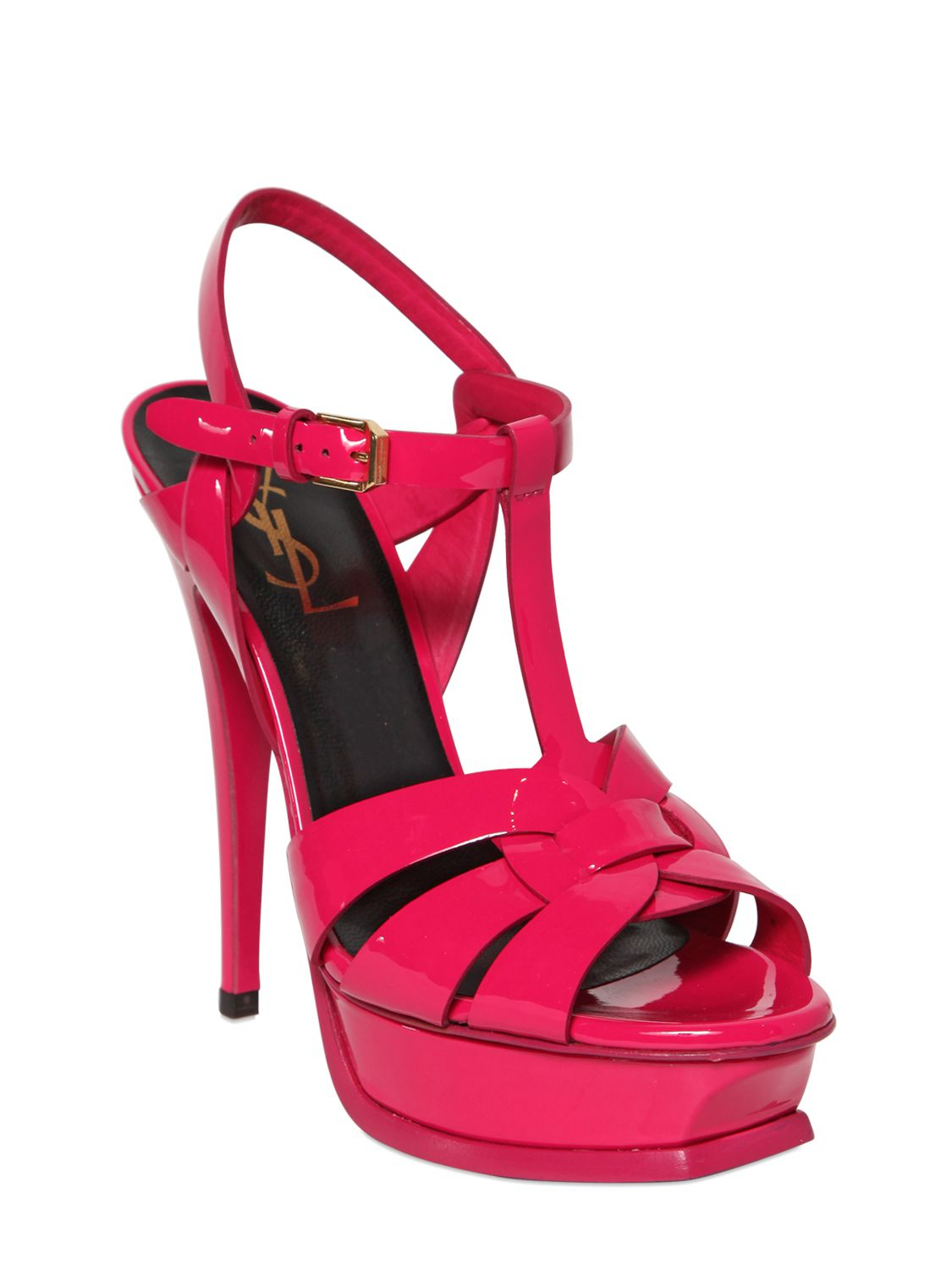 Saint Laurent 140Mm Tribute Patent Leather Sandals in Pink (FUCHSIA) | Lyst