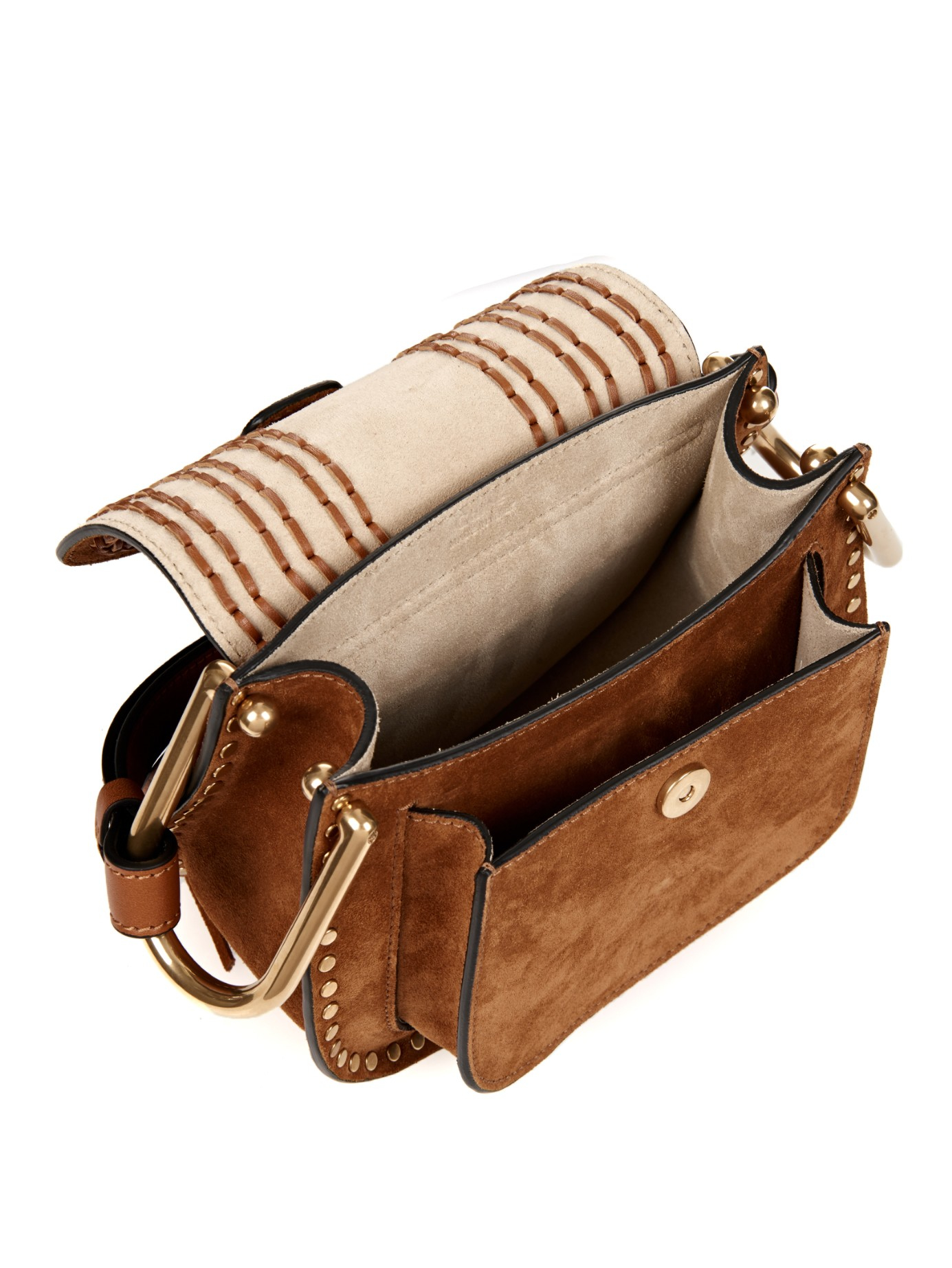 Chlo Hudson Mini Suede Cross-Body Bag in Brown (TAN) | Lyst
