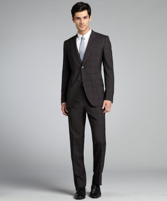 Gucci Dark Grey Check Print Wool 2button Suit with Flat Front Pants in ...