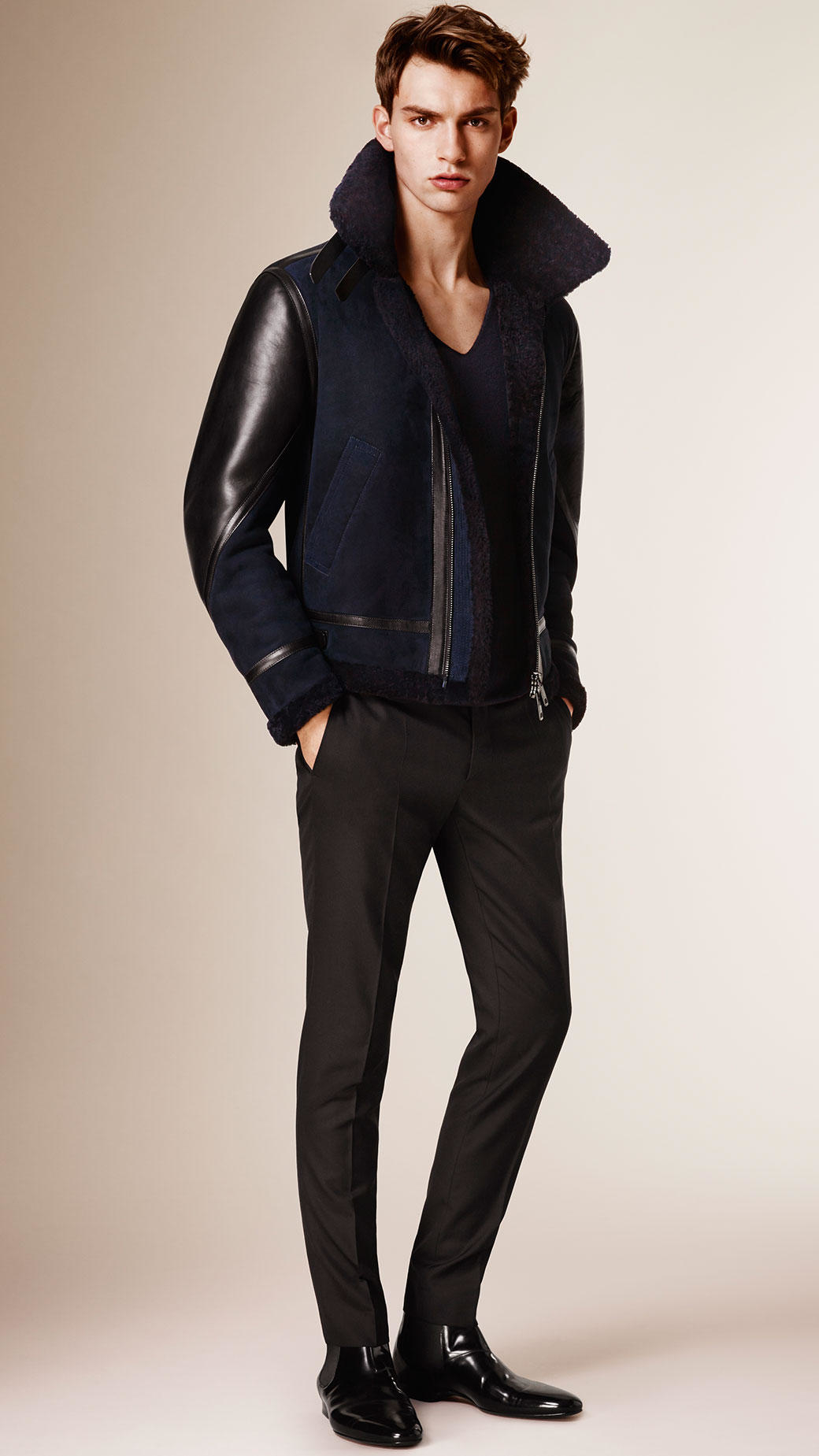 Burberry Leather Shearling Aviator Jacket in Midnight (Blue) for Men - Lyst