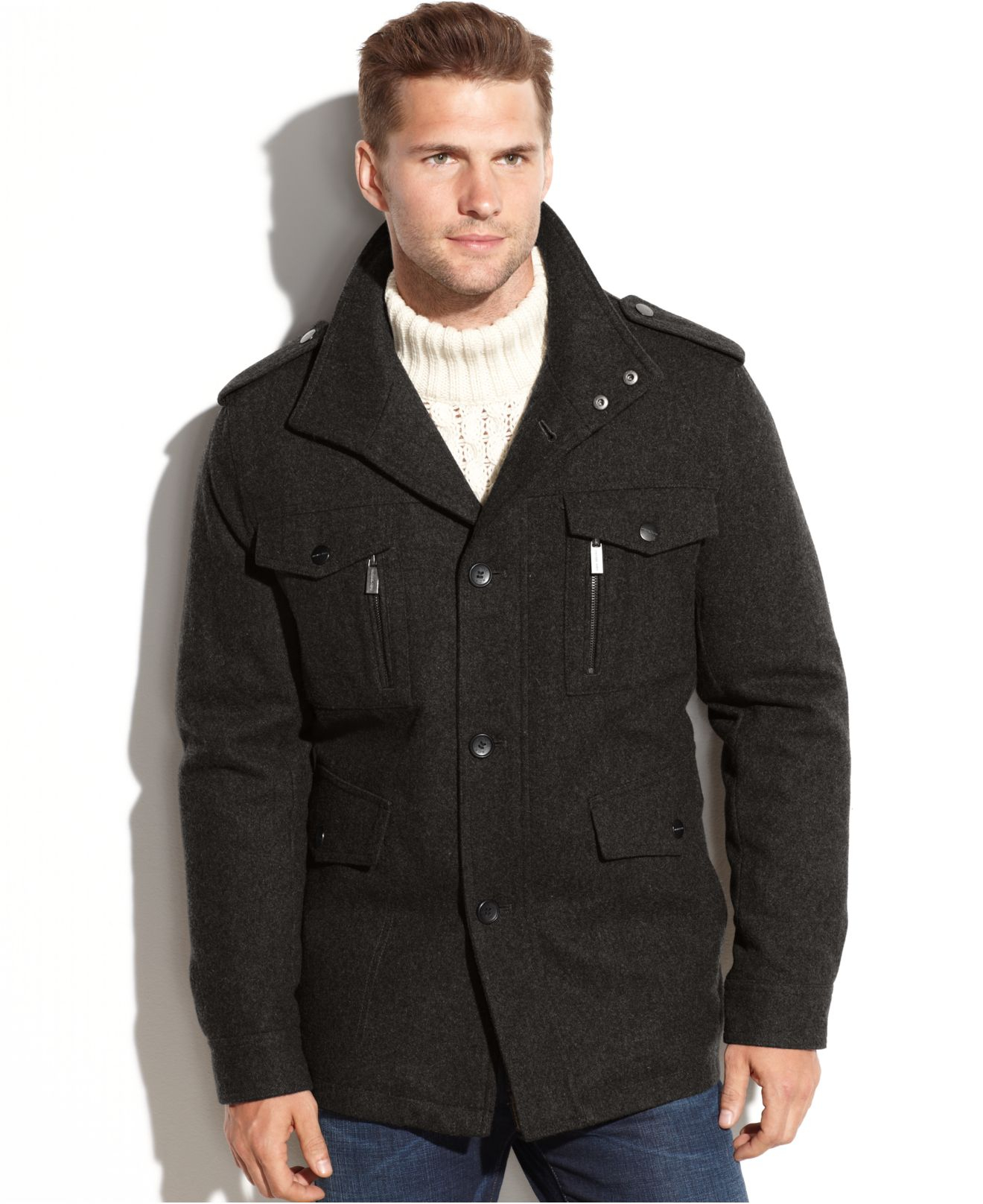 michael kors jefferson wool blend multi pocket jacket