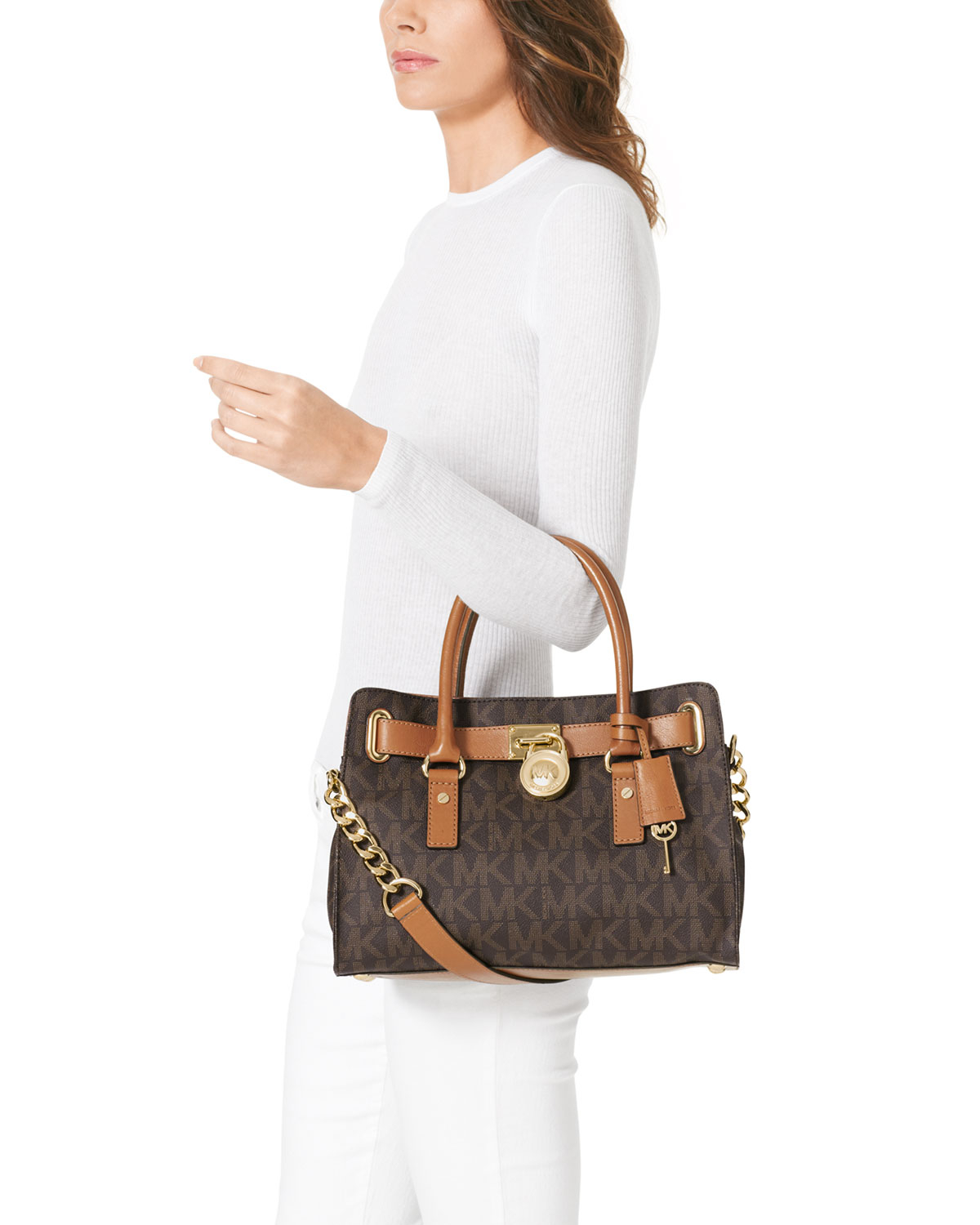 hamilton mk logo satchel vanilla