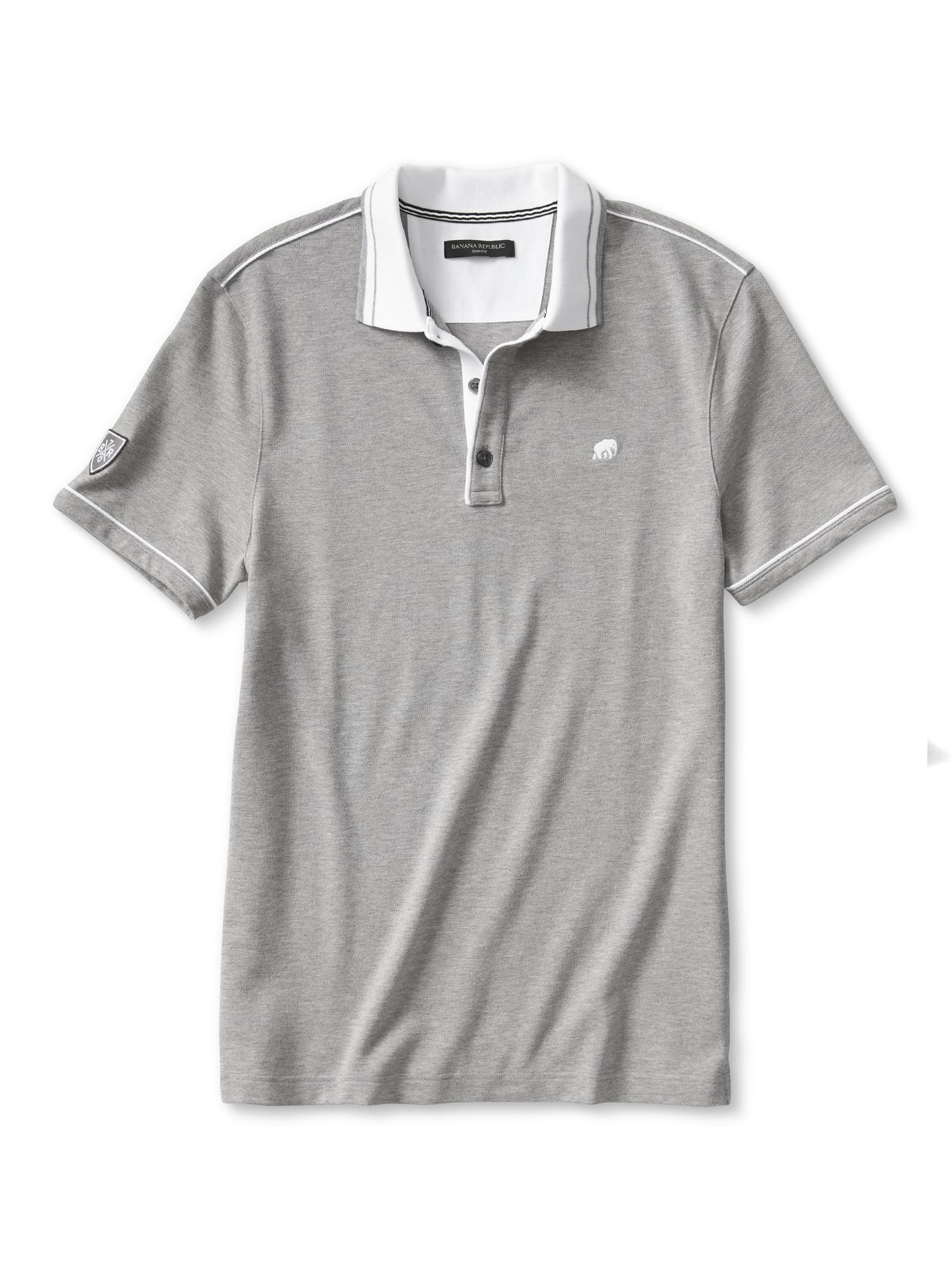 Banana Republic Slim-Fit Piped Pique Polo in Gray for Men (Gray heather ...