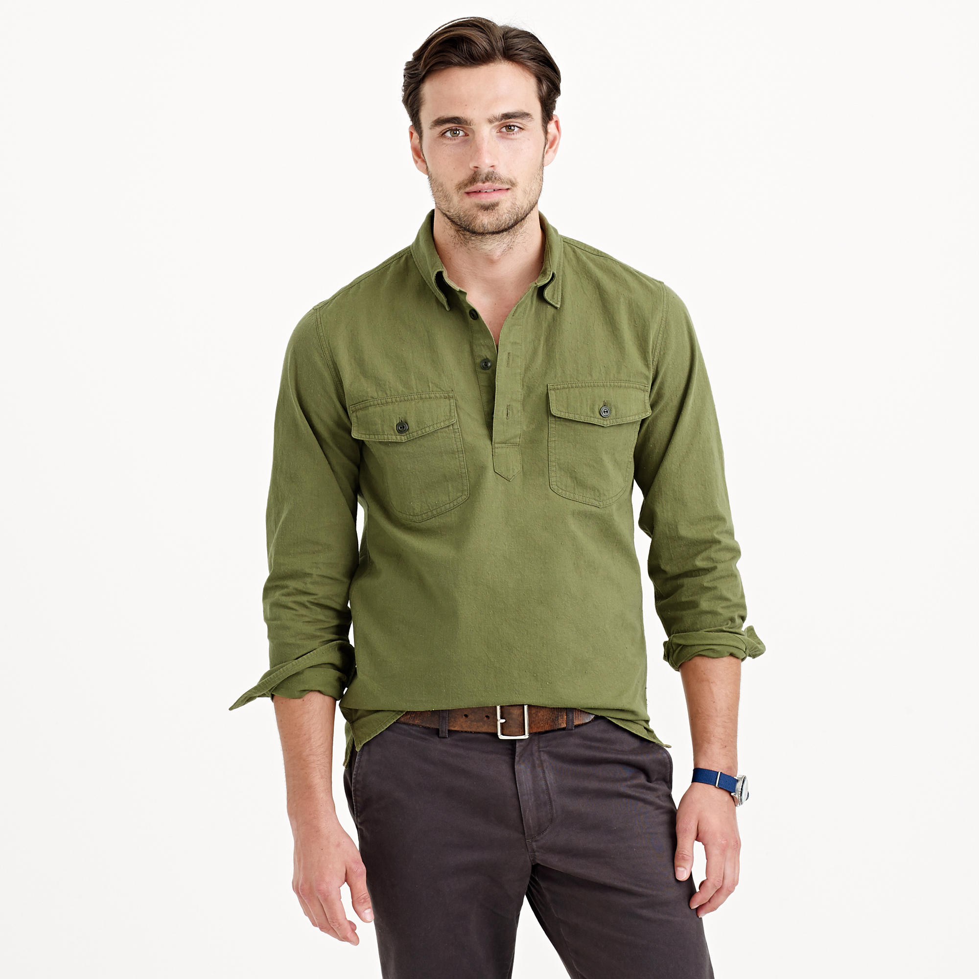 J.Crew Wallace & Barnes Military Popover Shirt in Olive (Natural) for ...