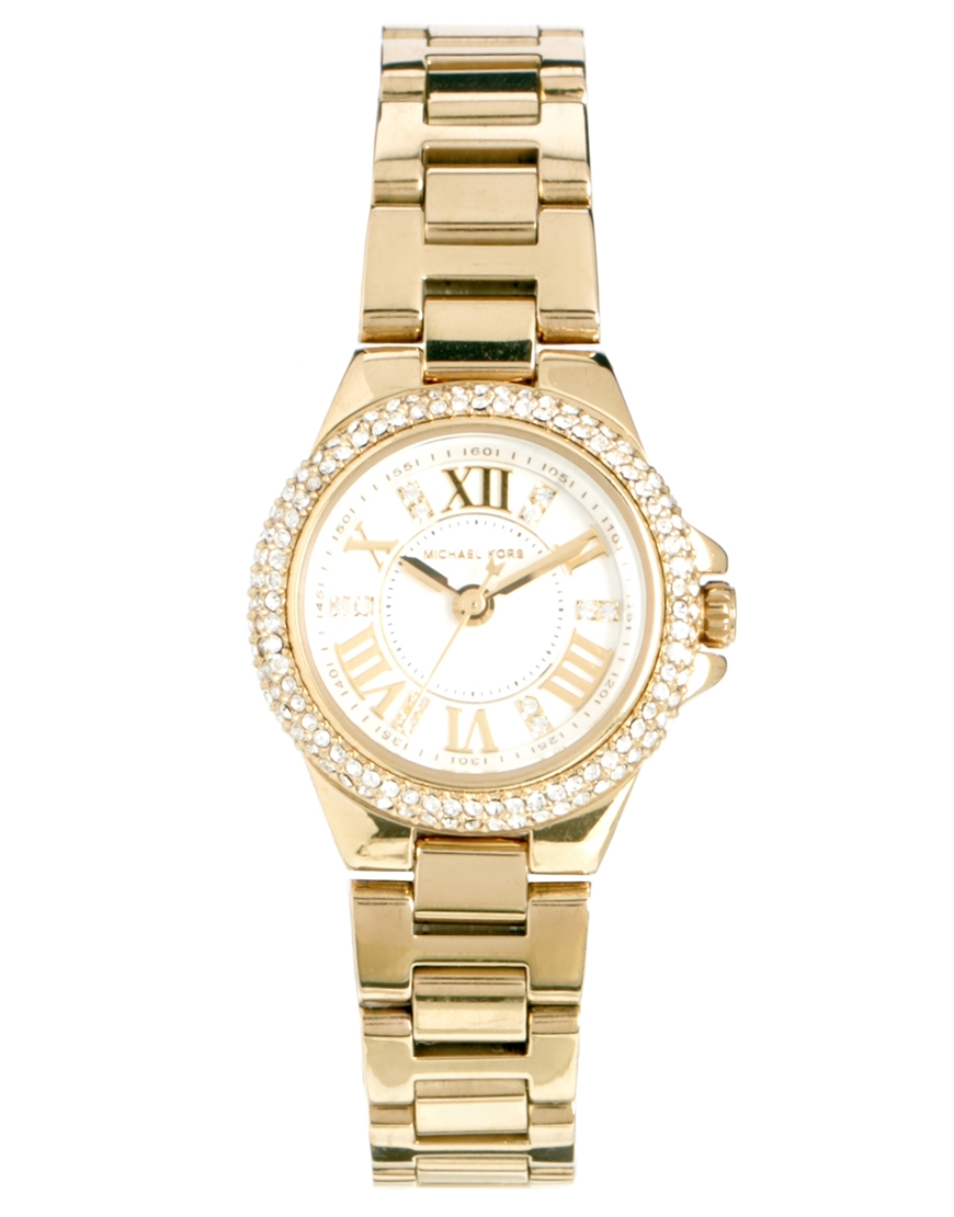 Michael Kors Camille Mini Gold and White Watch in Gold | Lyst