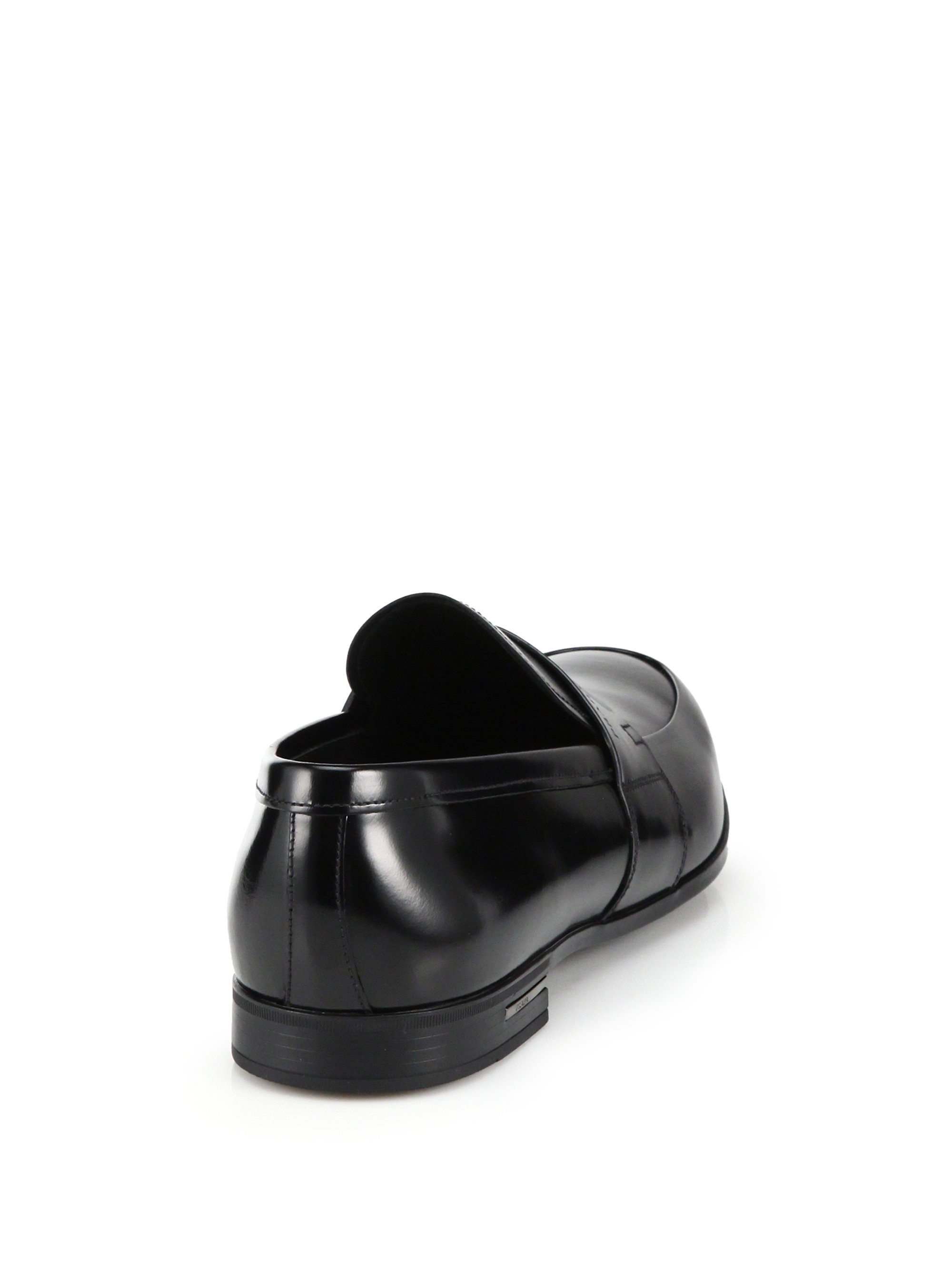 Prada Spazzolato Leather Penny Loafers in Black for Men | Lyst