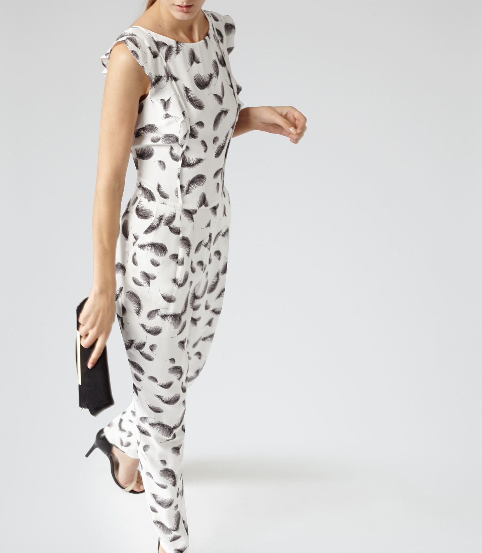 Reiss Sierra Feather Print Jumpsuit in White Lyst