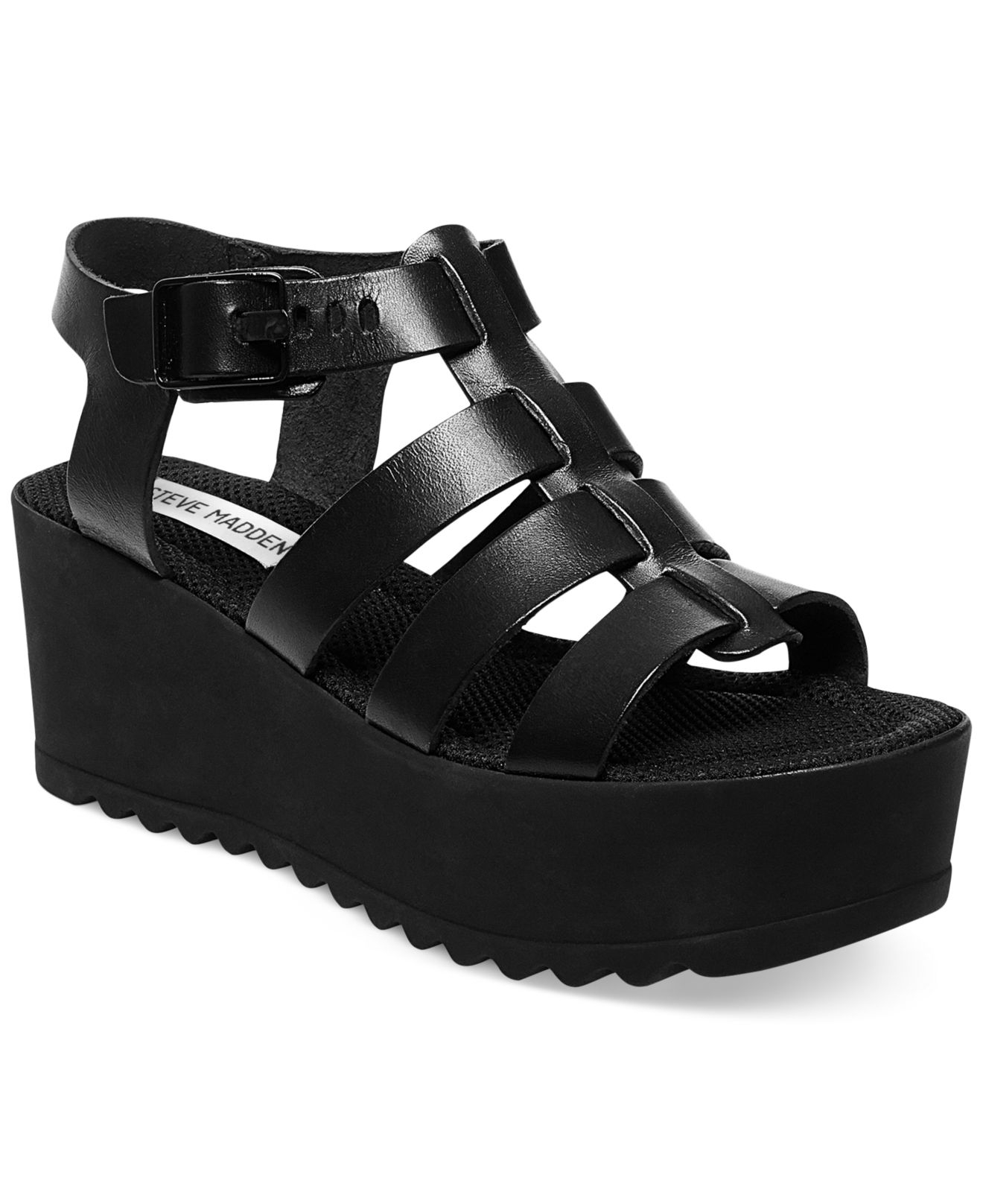 Steve Madden Women'S Strangld Flatform Caged Wedge Sandals in Black