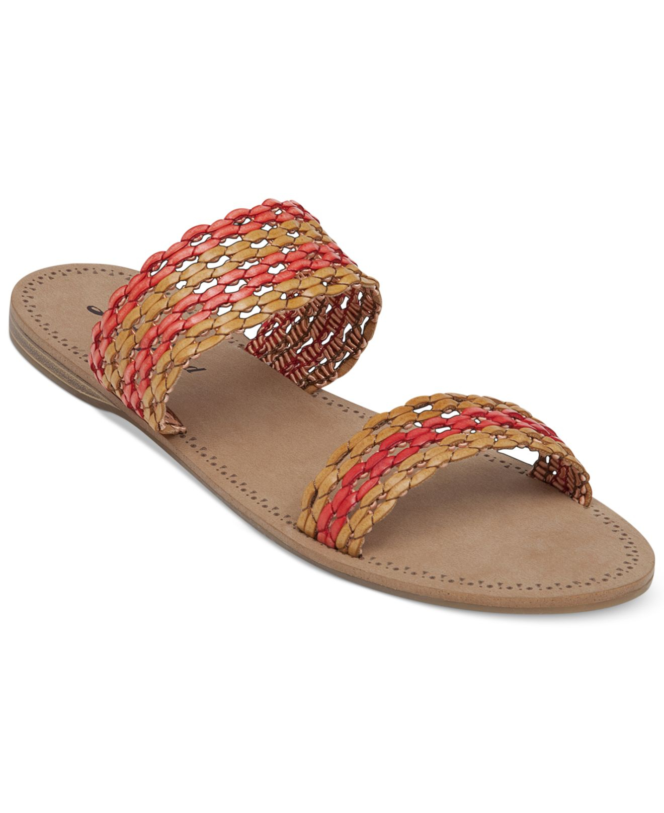 red flat slide sandals