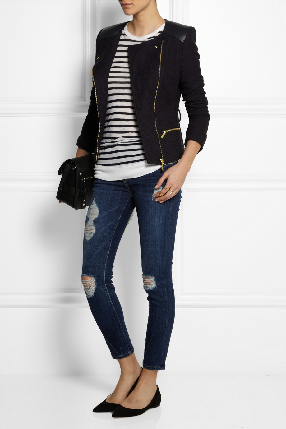 Lyst Michael Michael Kors LeatherPaneled Cotton Tweed Jacket in Blue