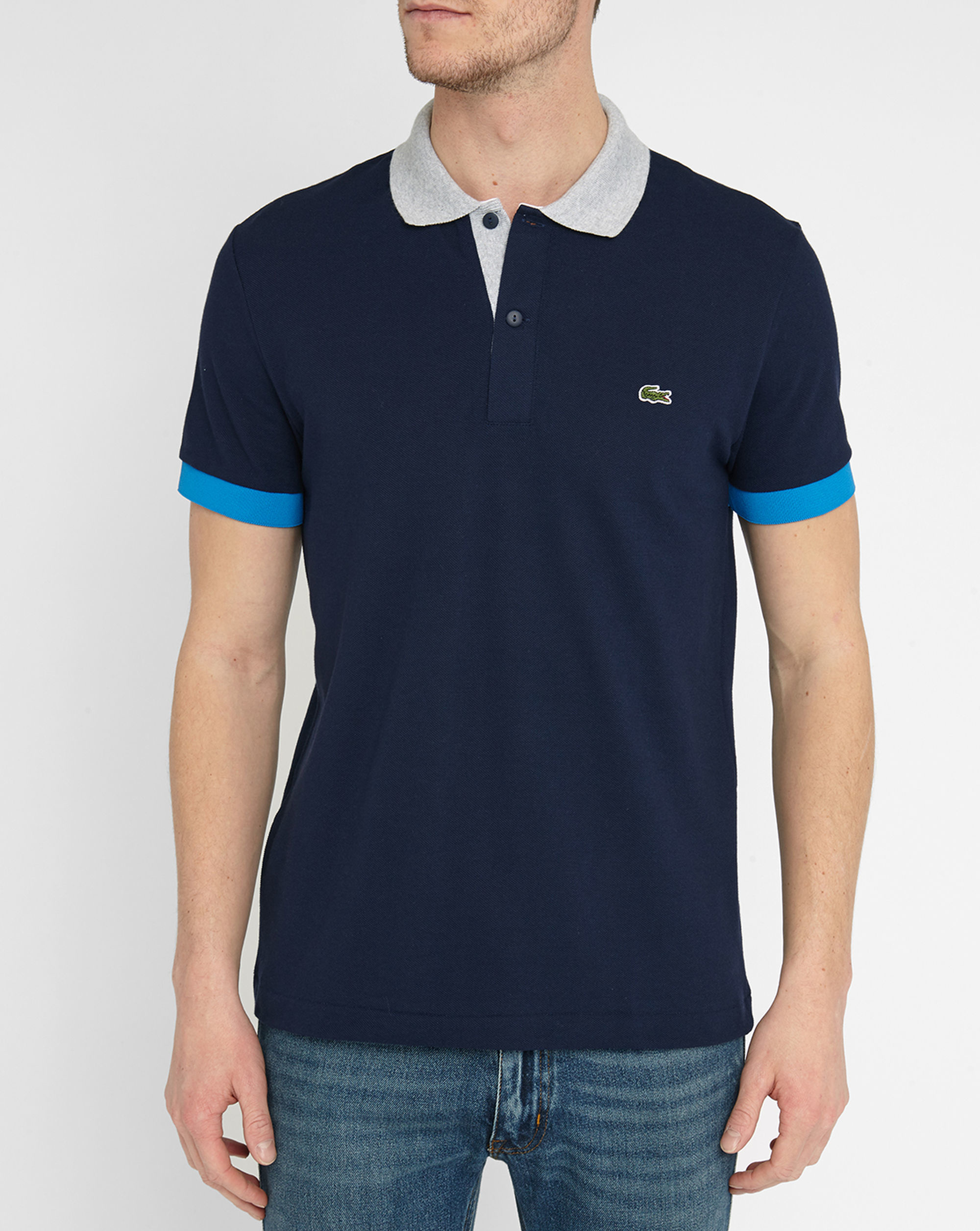 Lacoste Navy Pr Short-sleeve Polo Shirt With Contrasting Grey Collar in ...