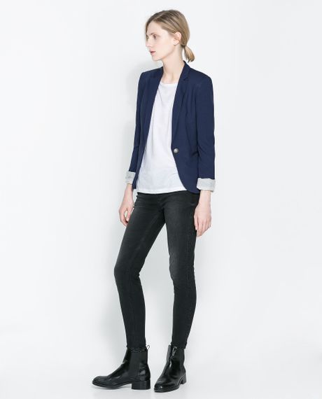 Zara Single Button Blazer in Blue | Lyst