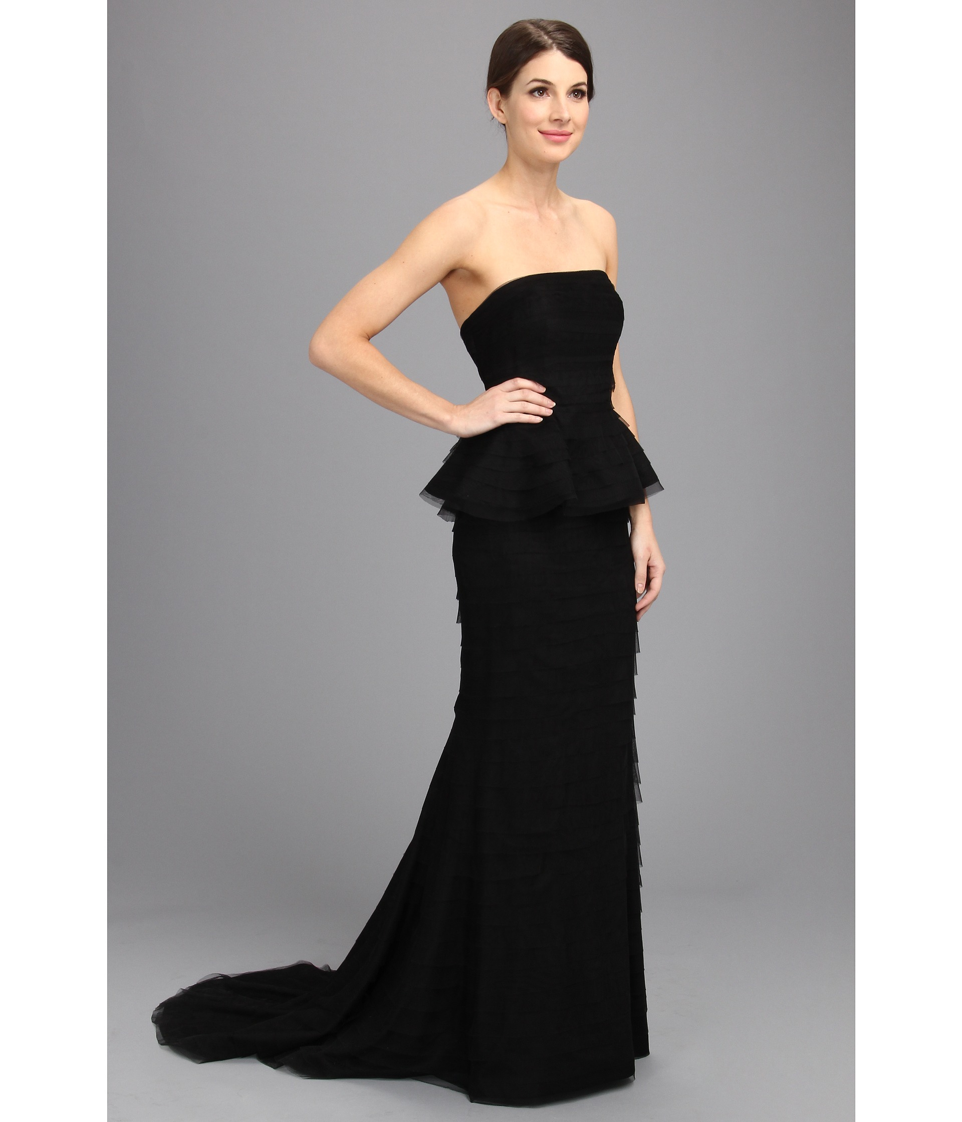 Adrianna Papell Shutter Peplum Gown in Black | Lyst