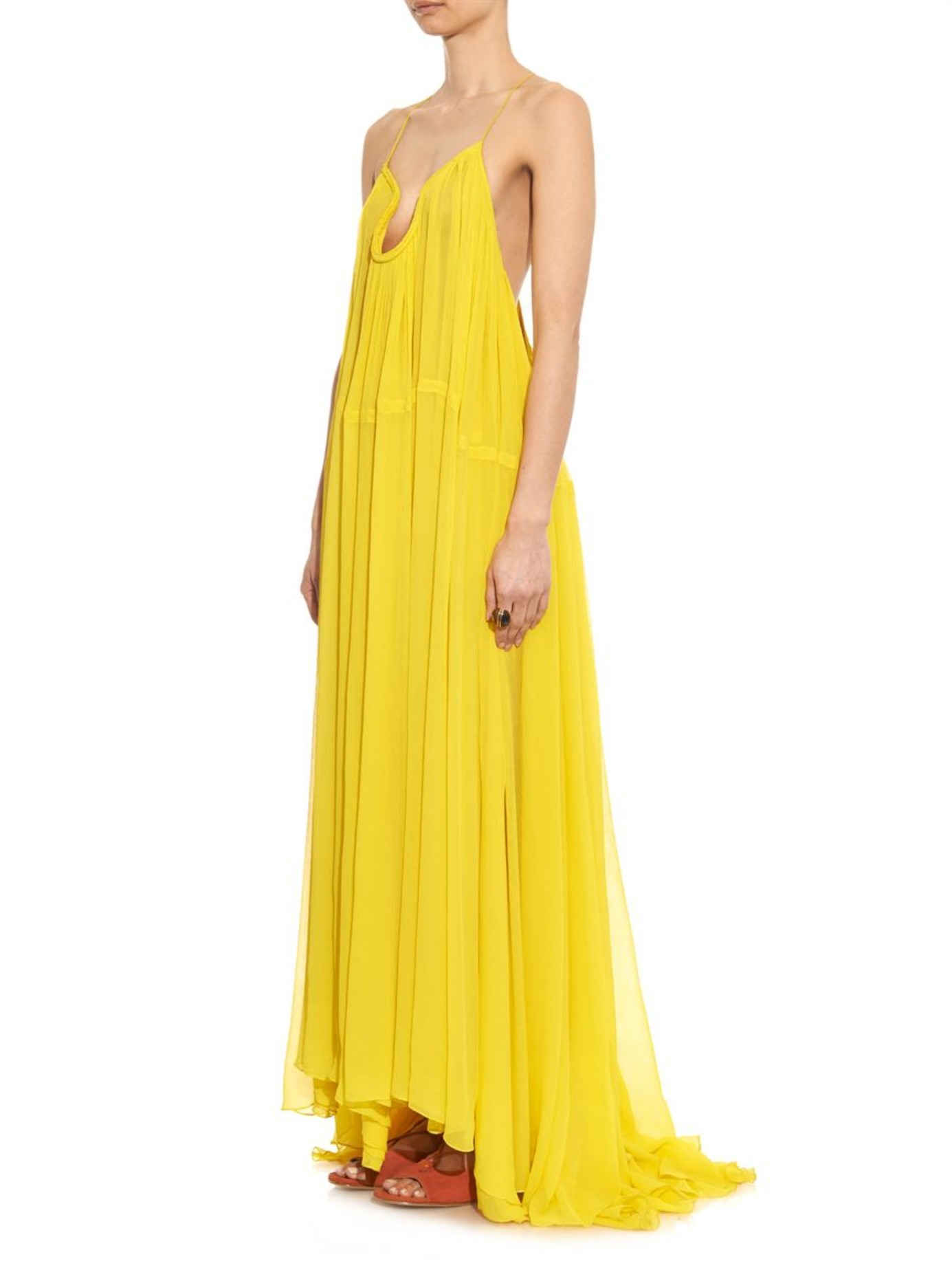 Chloé Silk-Voile Maxi Dress in Yellow - Lyst