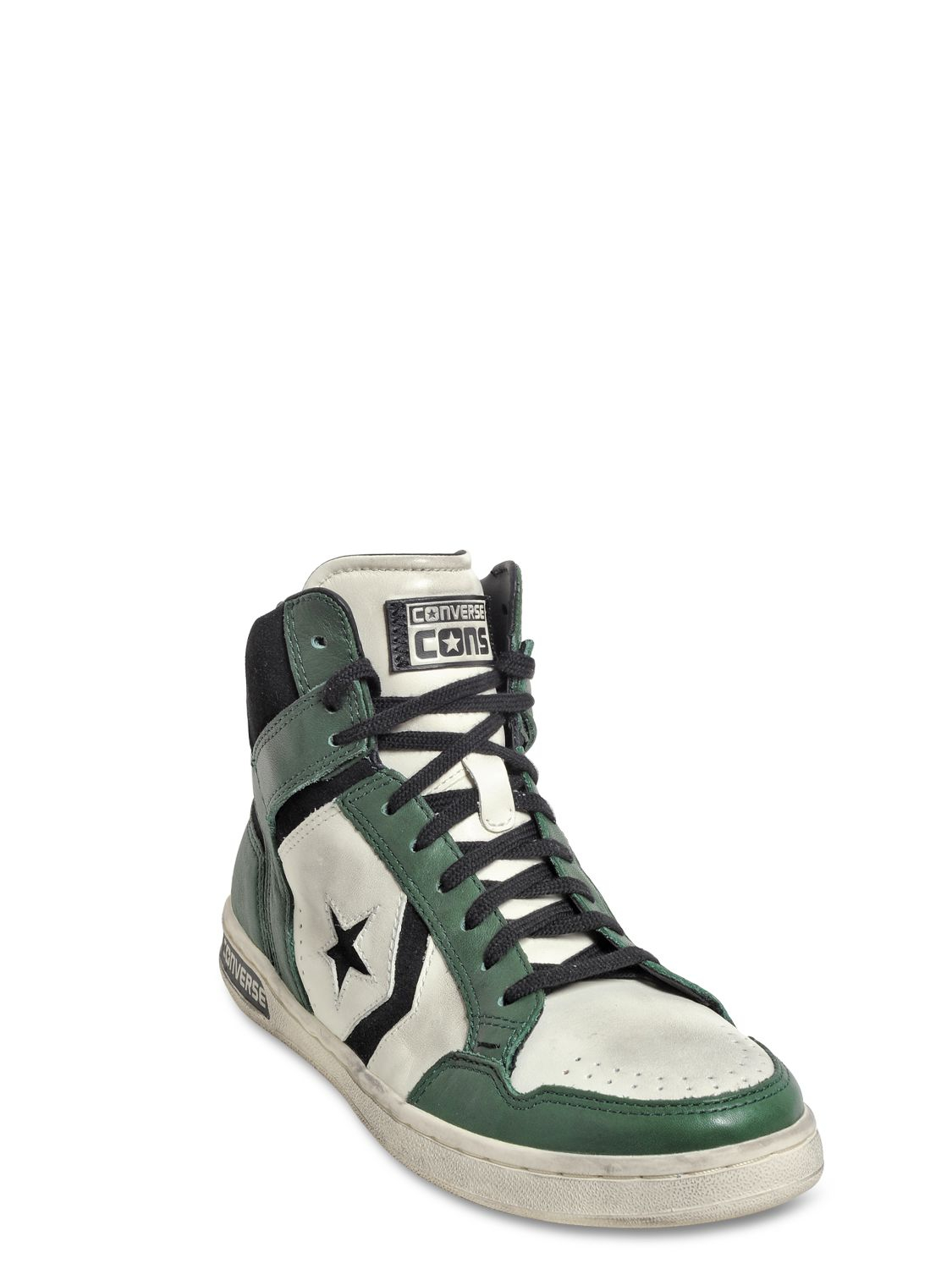 Converse Weapon Leather High Top Sneakers in White/Green (Green ... باب شبك حديد
