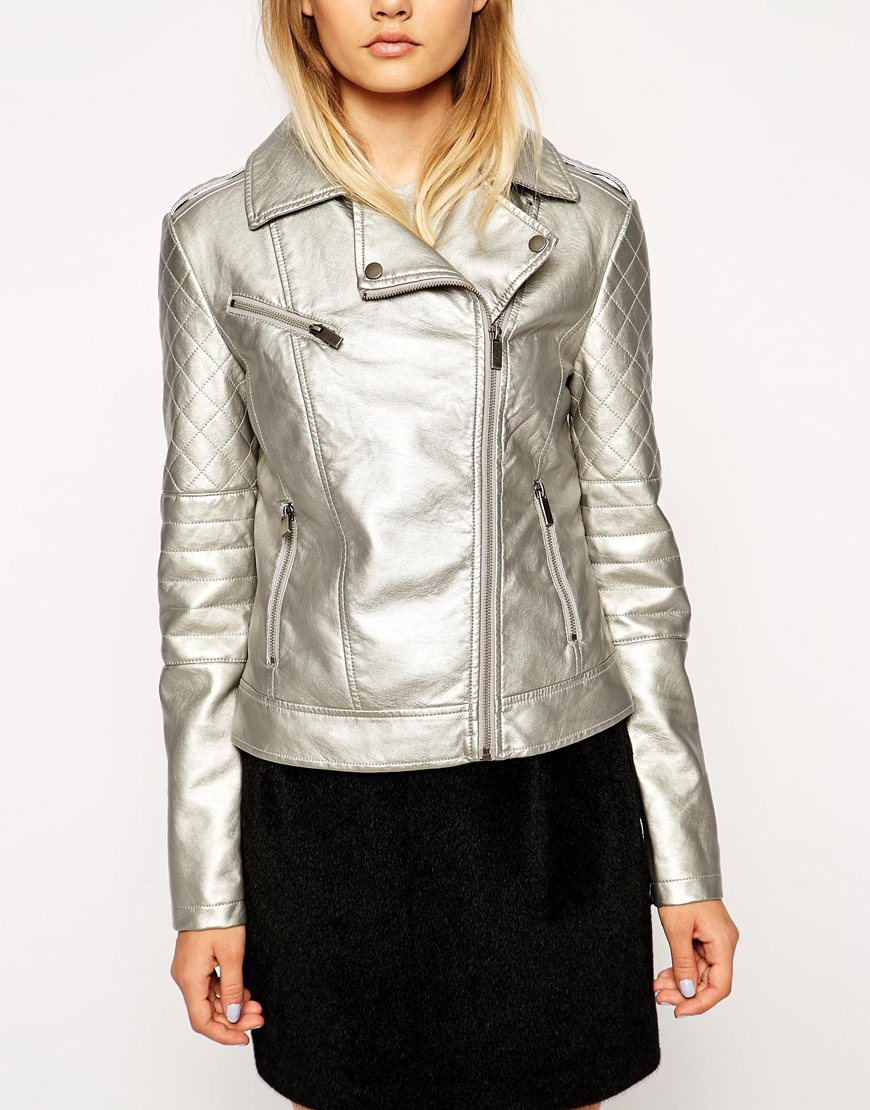 Biker Jacket In Metallic Leather Look