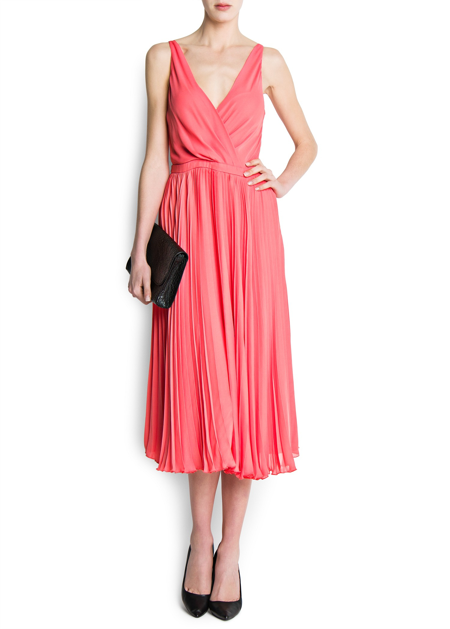 Mango Pleated Midi Dress in Pink Lyst