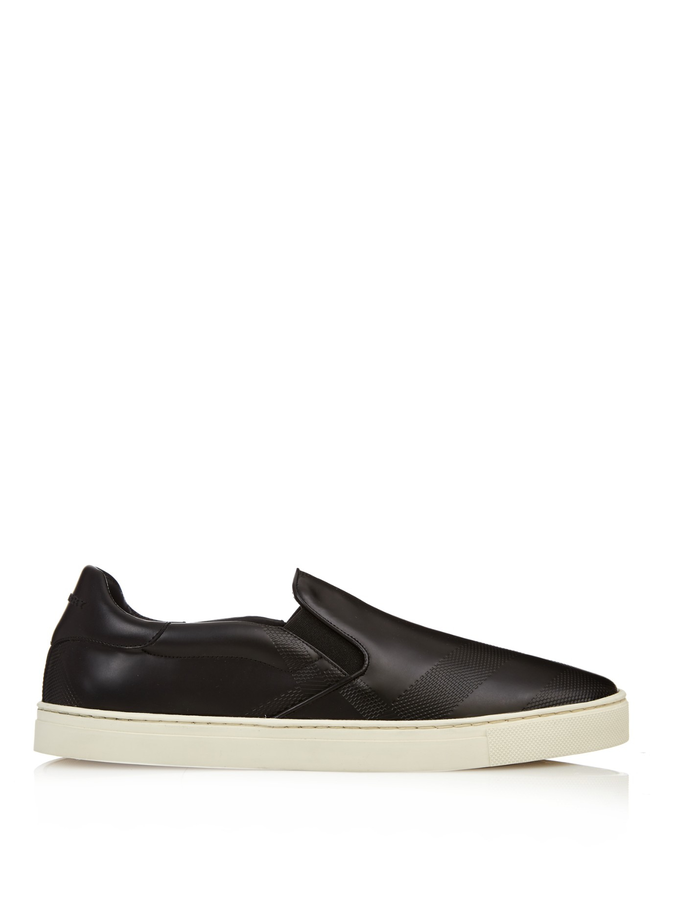 Burberry Check-embossed Leather Slip-on Trainers in Black Men