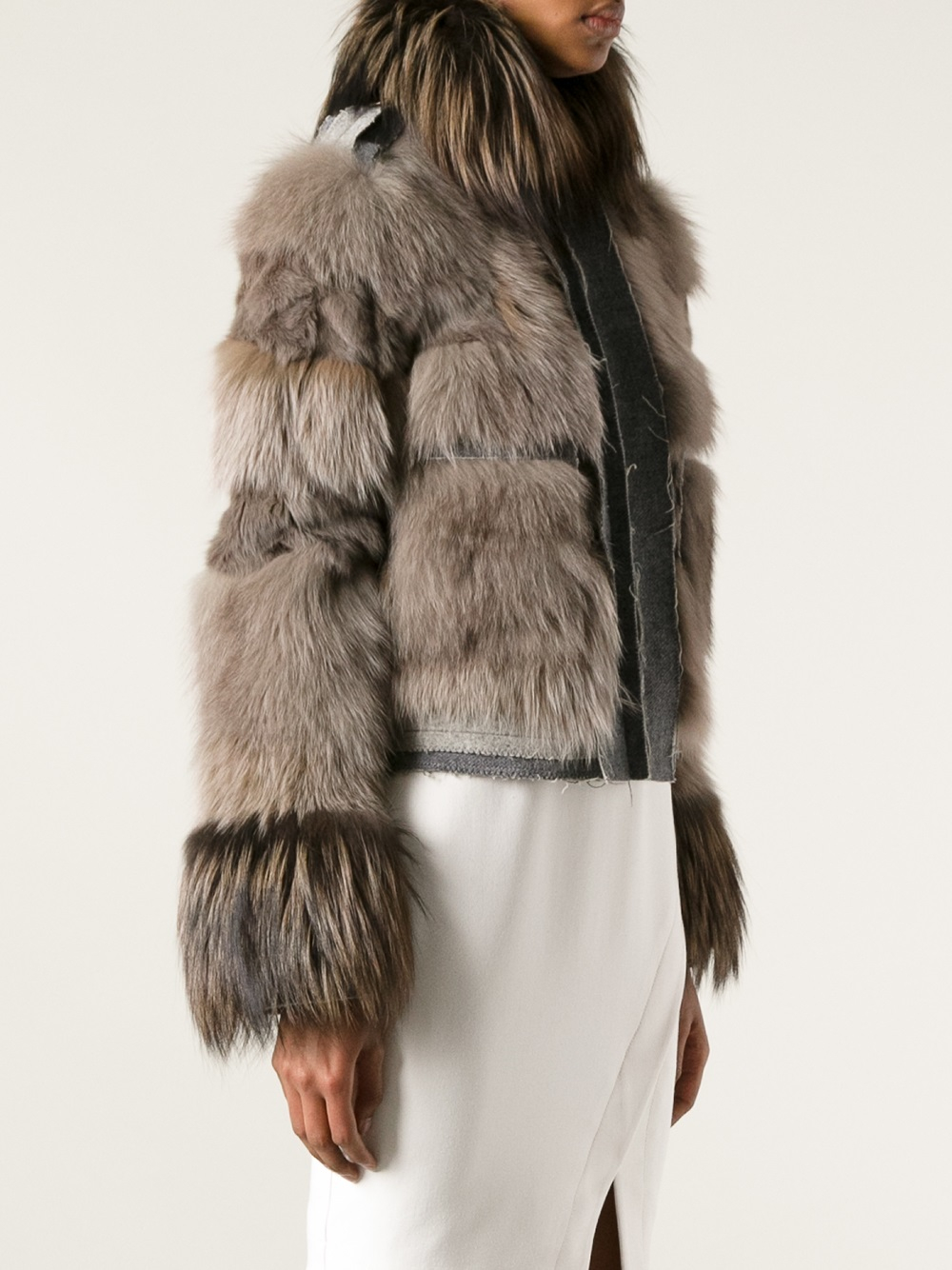 Lyst - Lanvin Cropped Fur Jacket in Brown
