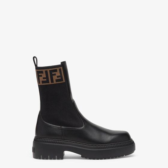 ショートブーツ・ブーティ FENDI BLACK LEATHER ANKLE BOOTS Domino Leather Black | Fendi