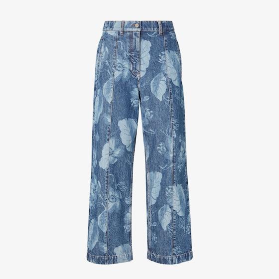 FENDI＊ FF CHAMBRAY DENIM PANTS Fendi Ff-motif Chambray Trousers in Blue | Lyst