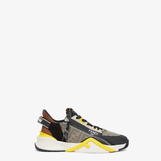 スニーカー FENDI Men Sneakers Green 7E1392AQ6D F1R78 Fendi Flow Leather/Fabric Sneakers Gray/Green 8 US (7 Fendi