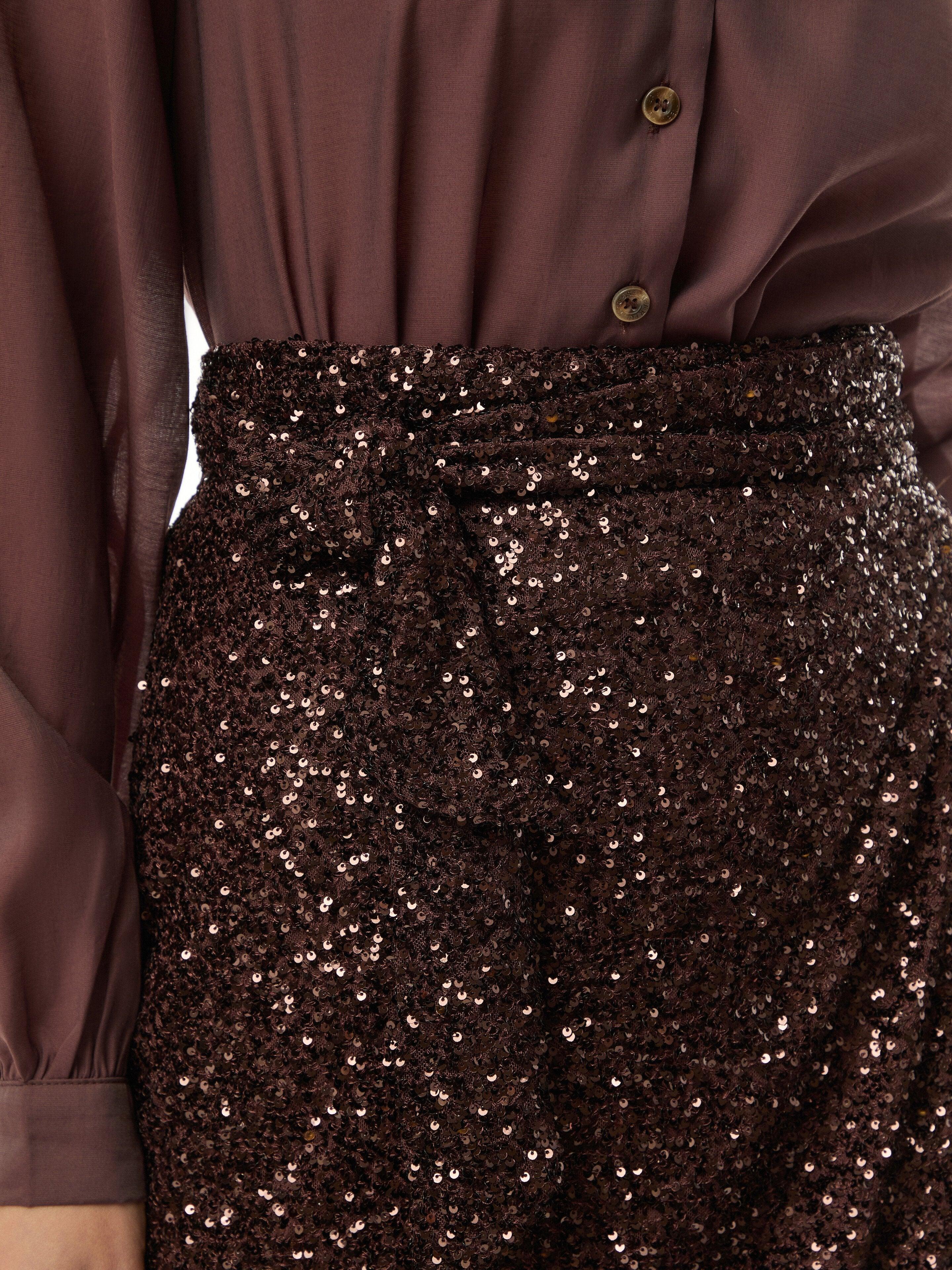 Never Fully Dressed Sequin Mini Jaspre Skirt Petite in Brown | Lyst UK