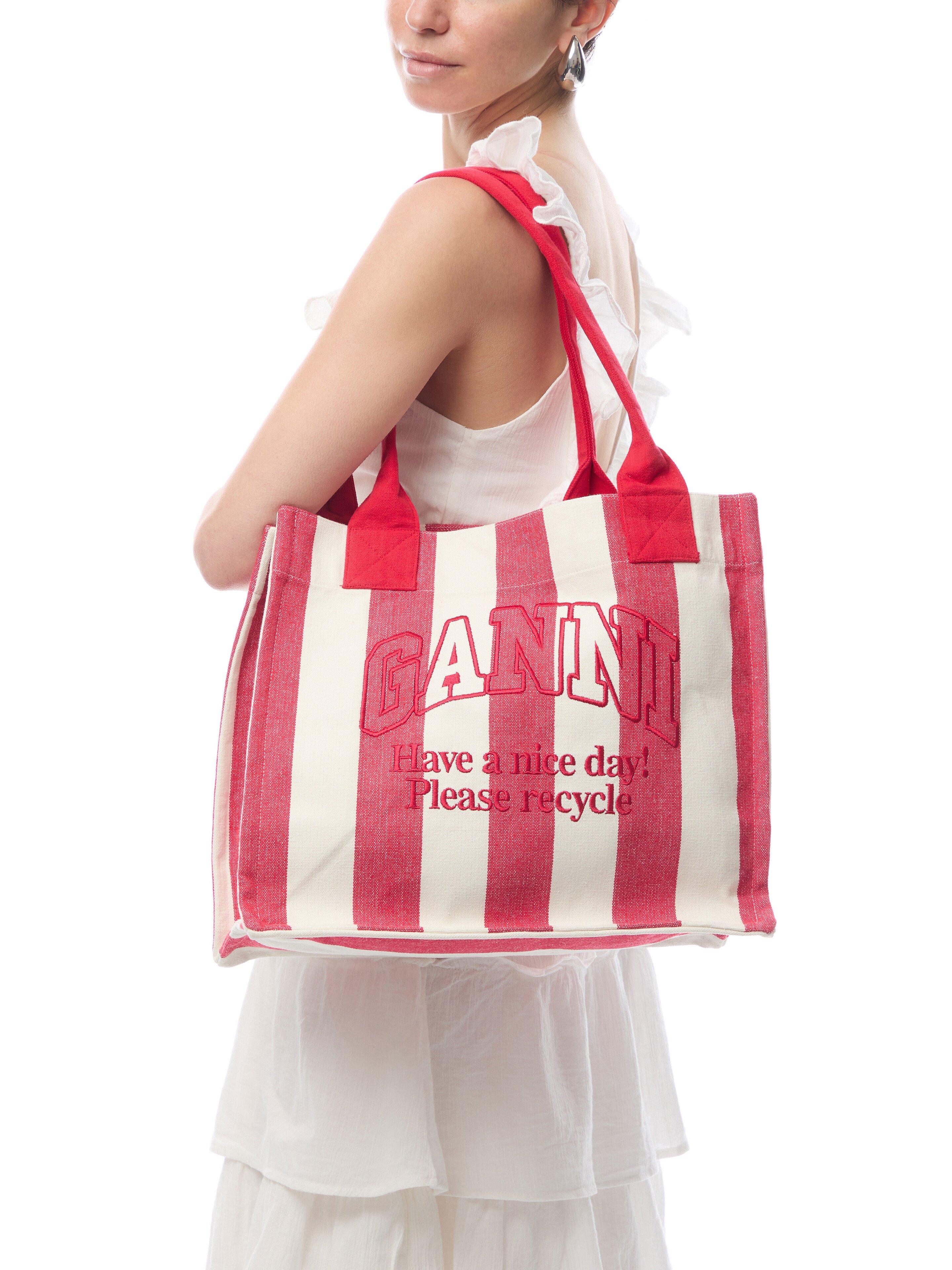 Ganni Women's Large Easy Shopper Stripe Tote Bag in Red