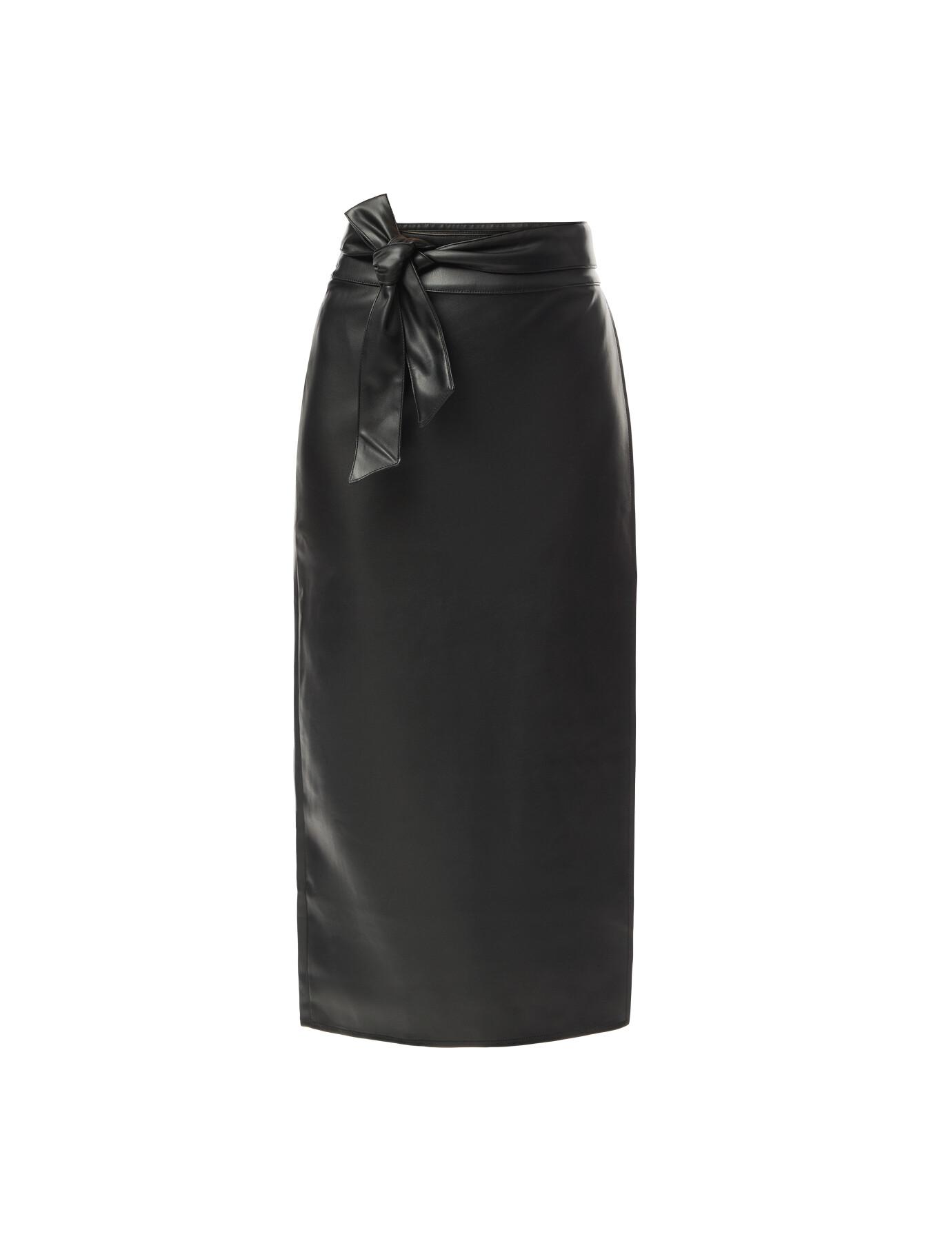 Never Fully Dressed Black Vegan Leather Skirt Never Fully Dressed Jaspre PU  Ruffle Midi Skirt In