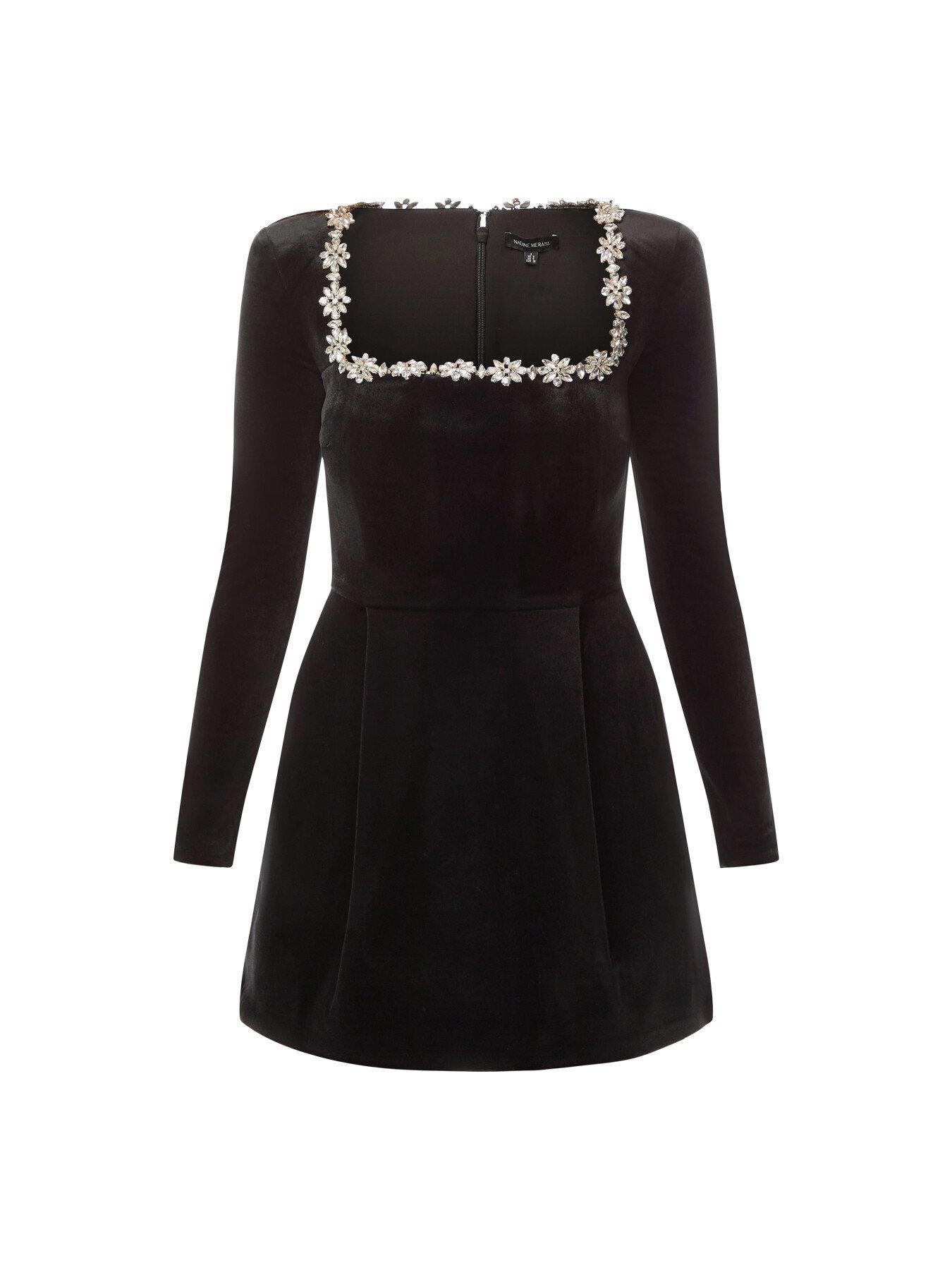 Nadine Merabi Women's Kimberly Velvet And Crystal Dress in Black | Lyst UK