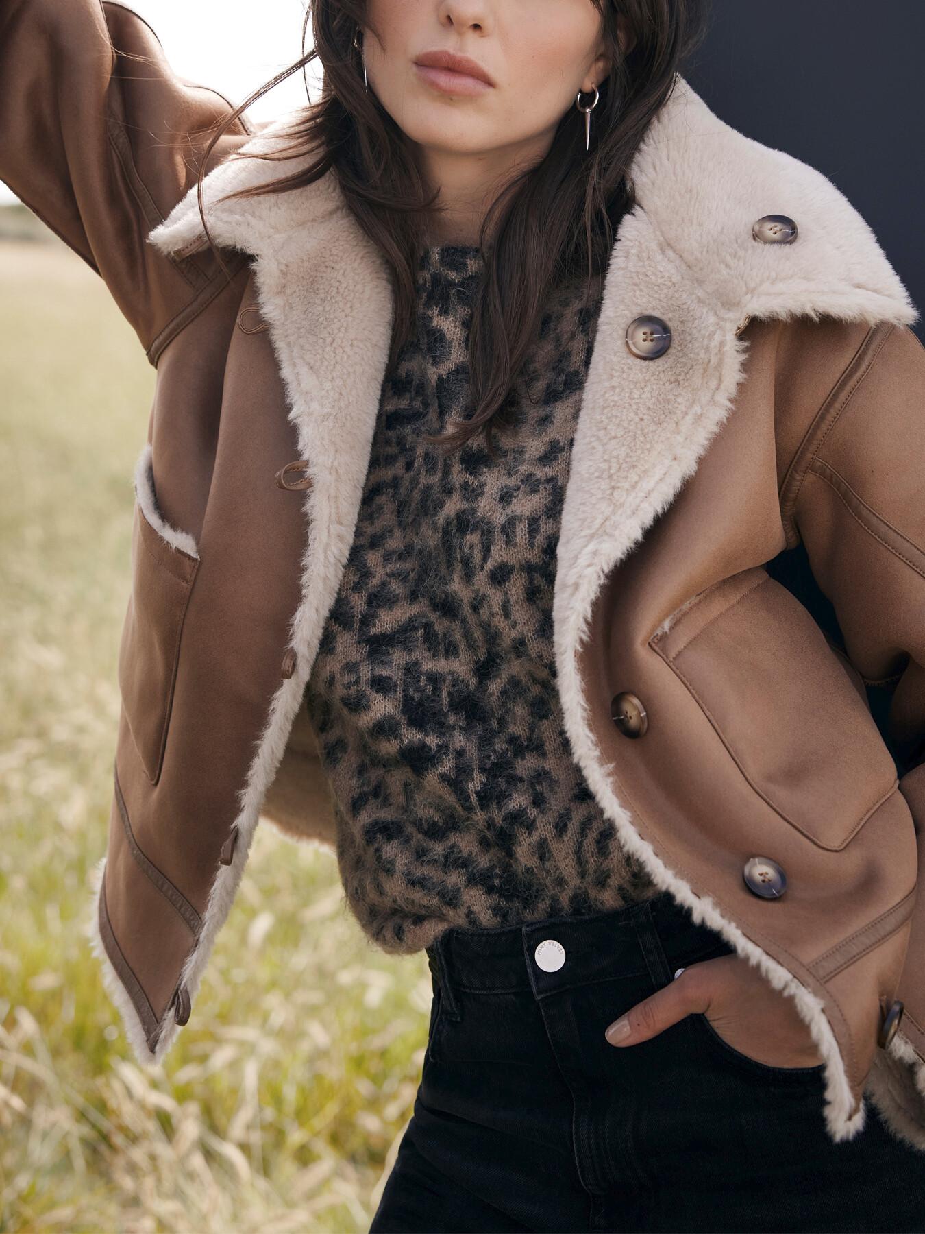 Mint Velvet Women's Cream Reversible Funnel Neck Borg Jacket in