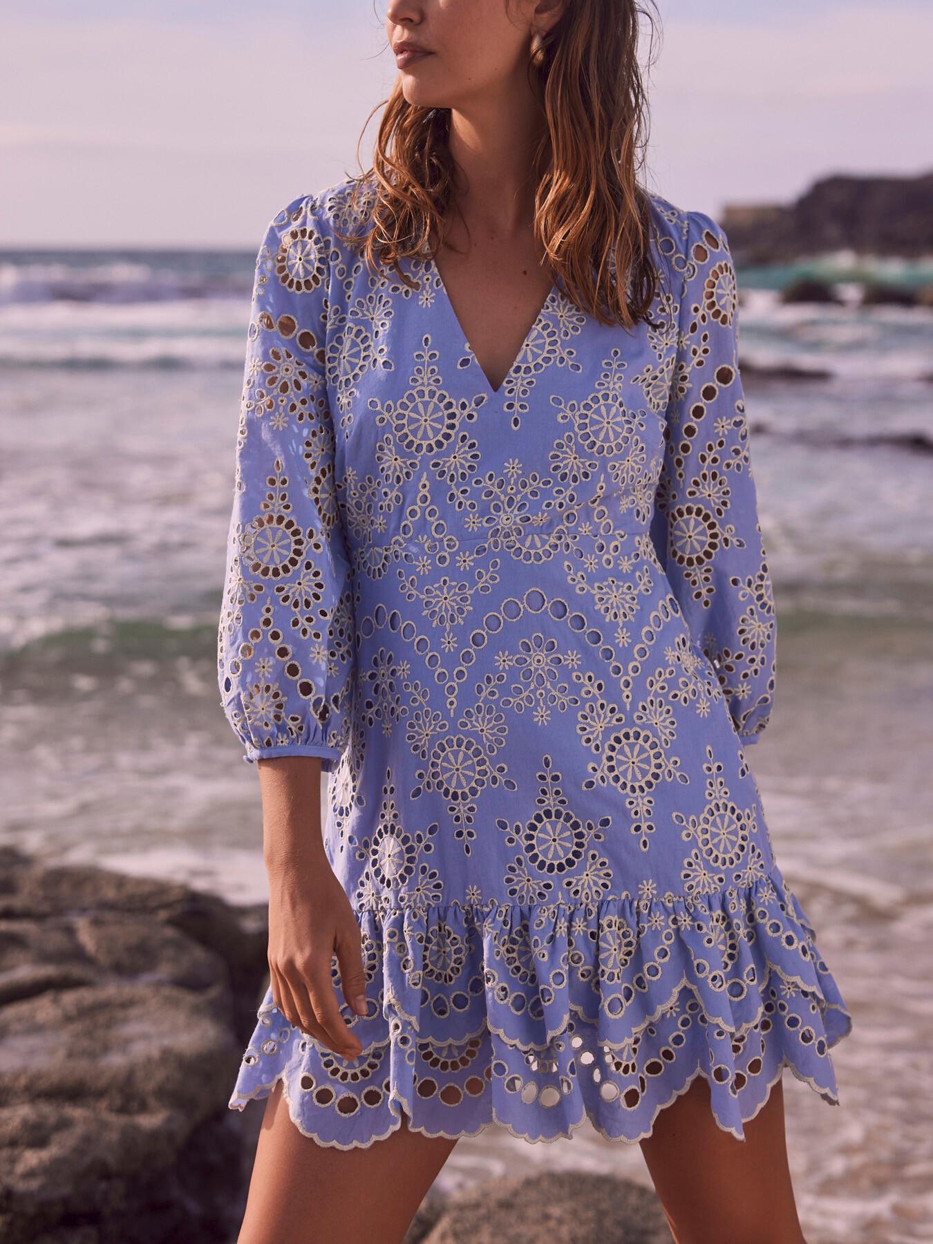 Mint Velvet Women's Broderie Anglaise Mini Dress in Blue | Lyst UK