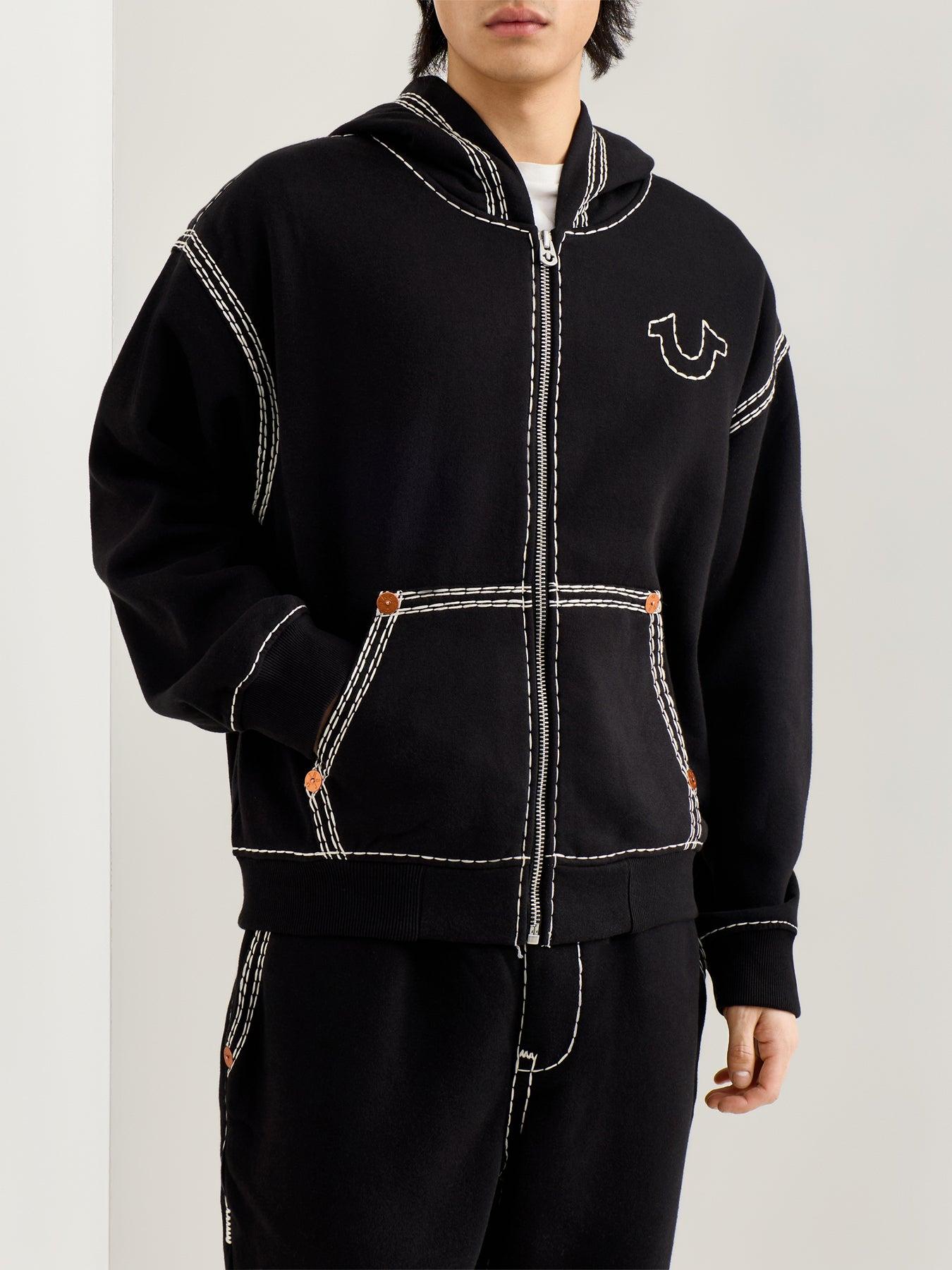 TRUE RELIGION Super Qt Cinched Zip Up Hoodie in Black for Men