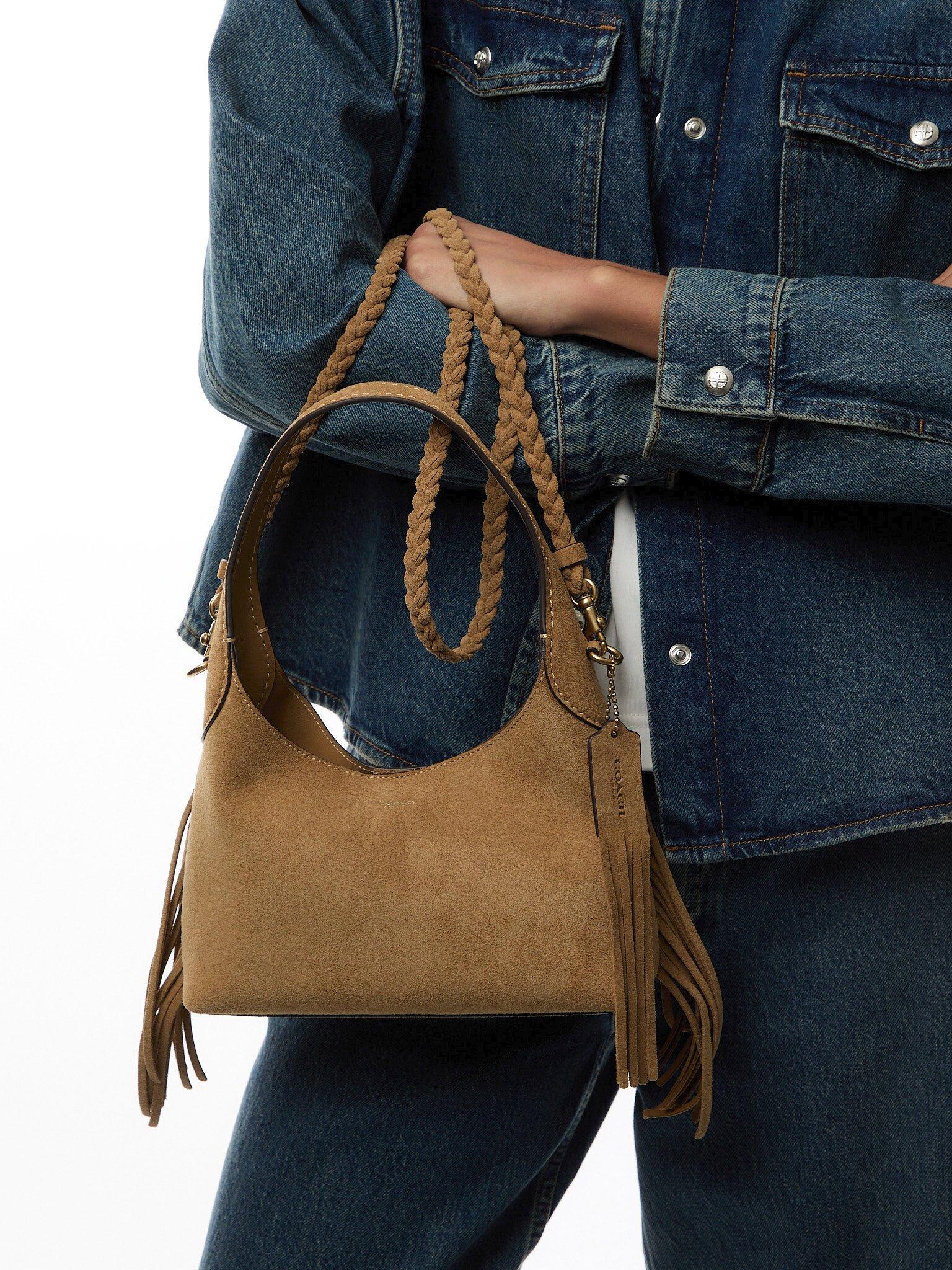 COACH Brooklyn Suede Shoulder Bag 23 With Fringe Detailing in
