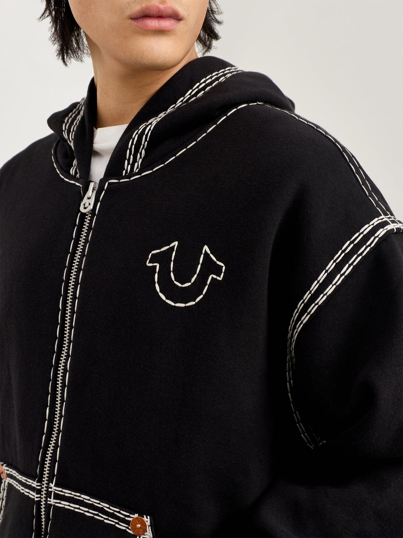 TRUE RELIGION Super Qt Cinched Zip Up Hoodie in Black for Men