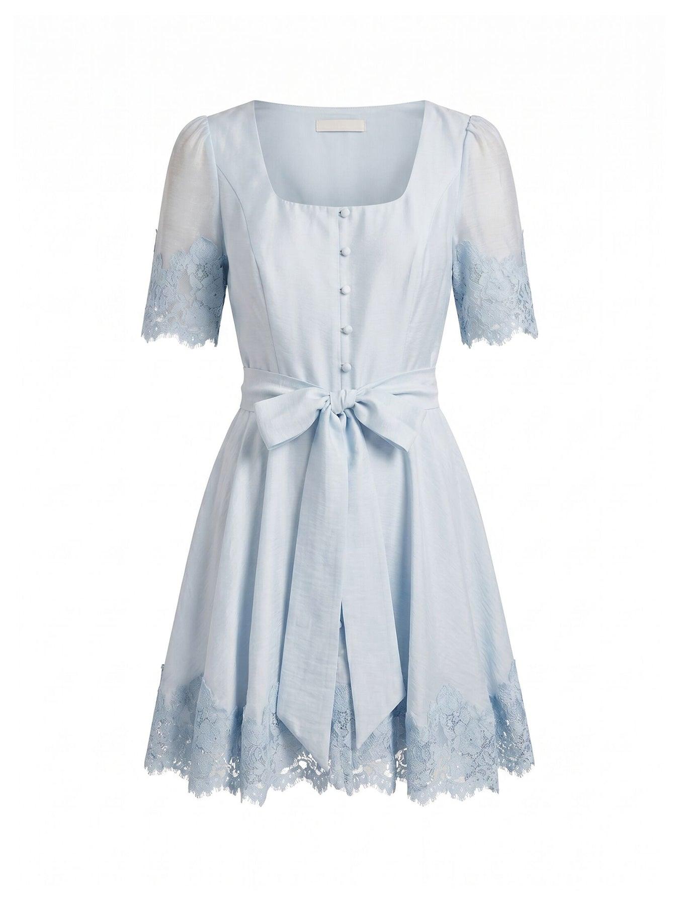 Forever New Alana Lace Trim Mini Dress in Blue