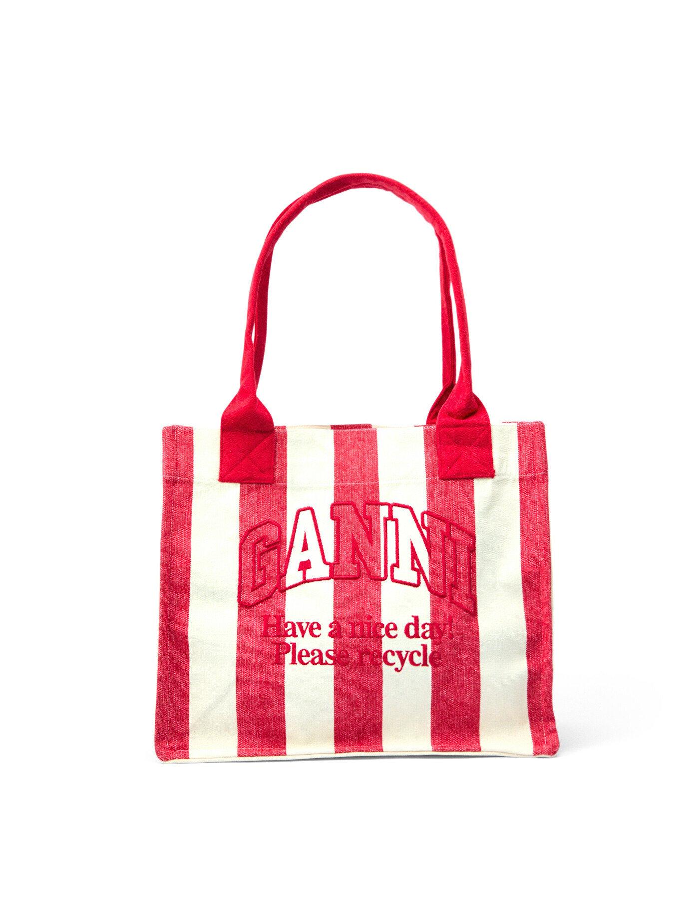 Ganni Women's Large Easy Shopper Stripe Tote Bag in Red