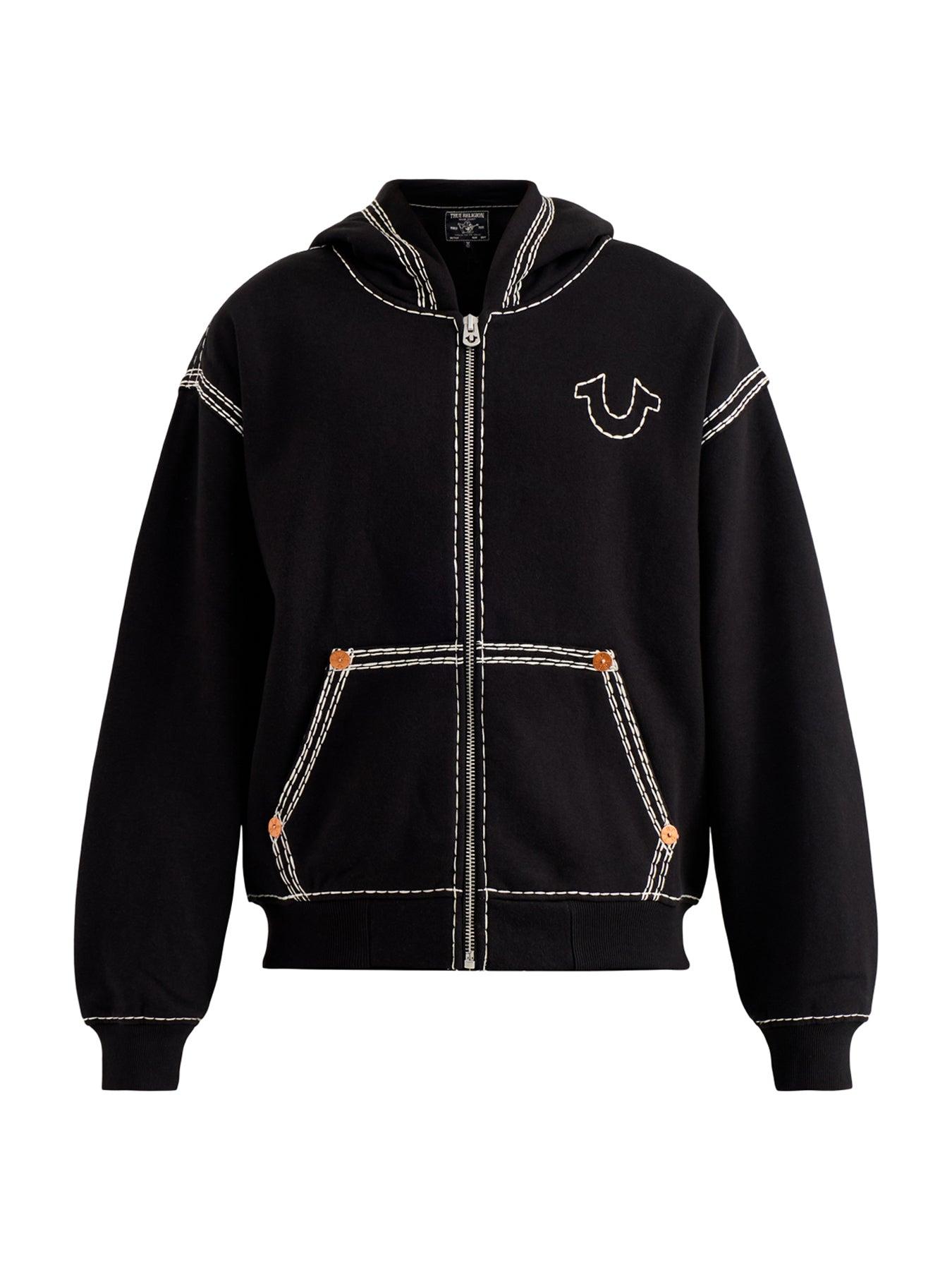 TRUE RELIGION Super Qt Cinched Zip Up Hoodie in Black for Men