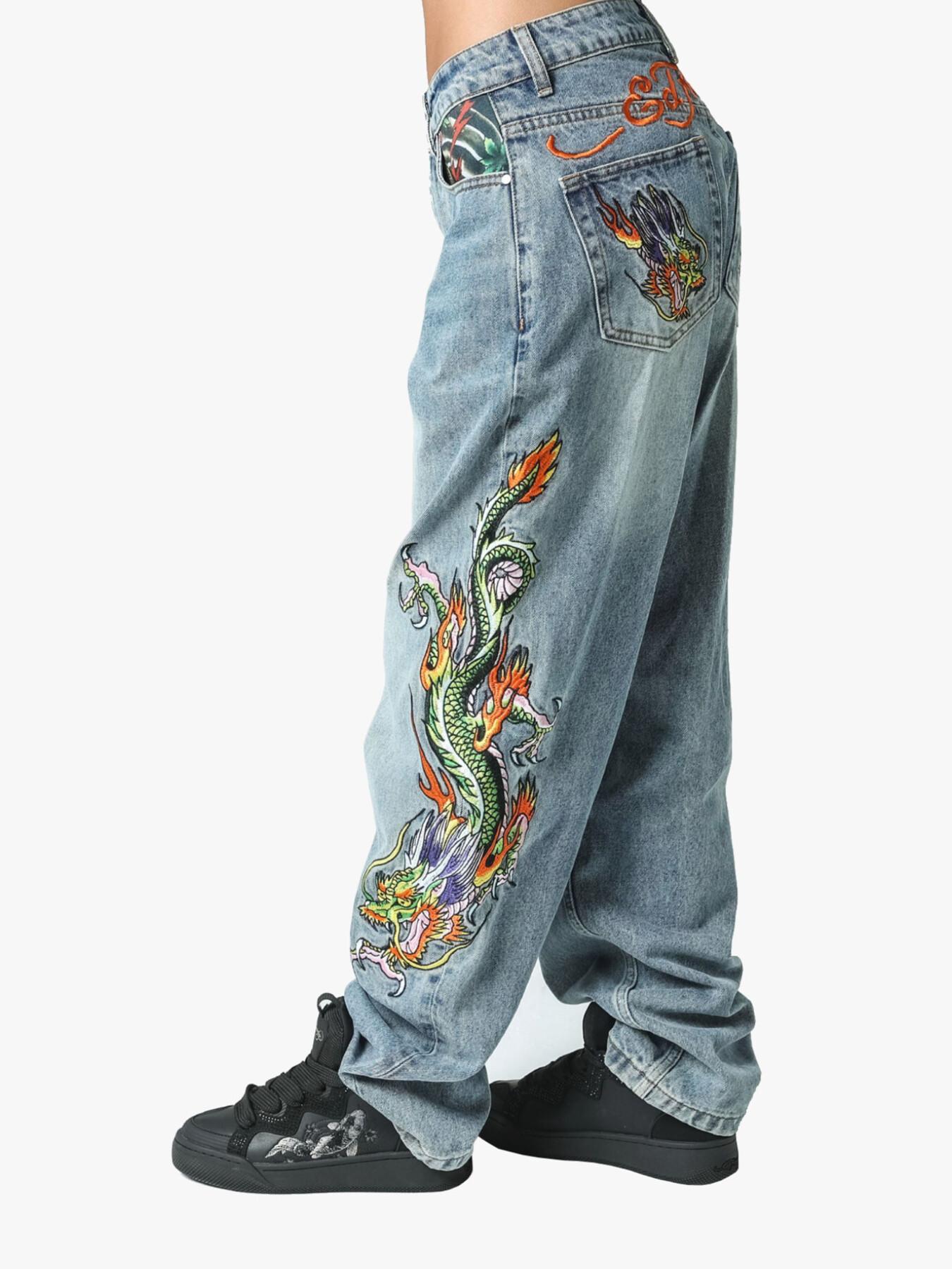 Ed Hardy Women's Crawling Dragon Relaxed Fit Jean in Blue | Lyst UK