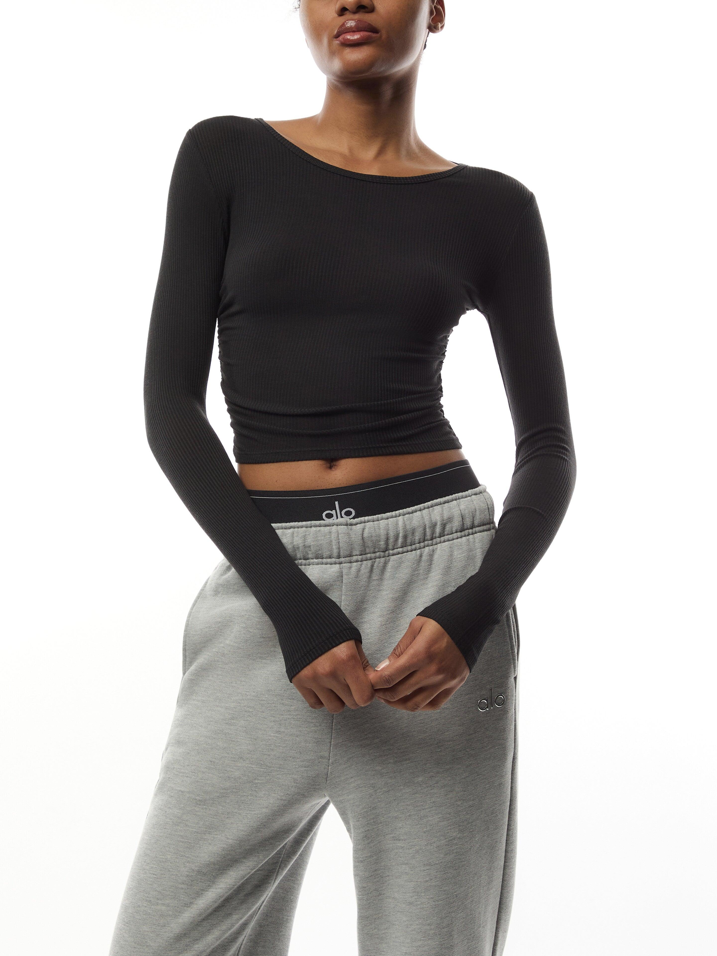 Alo Yoga Gather Long Sleeve Top in Black | Lyst UK