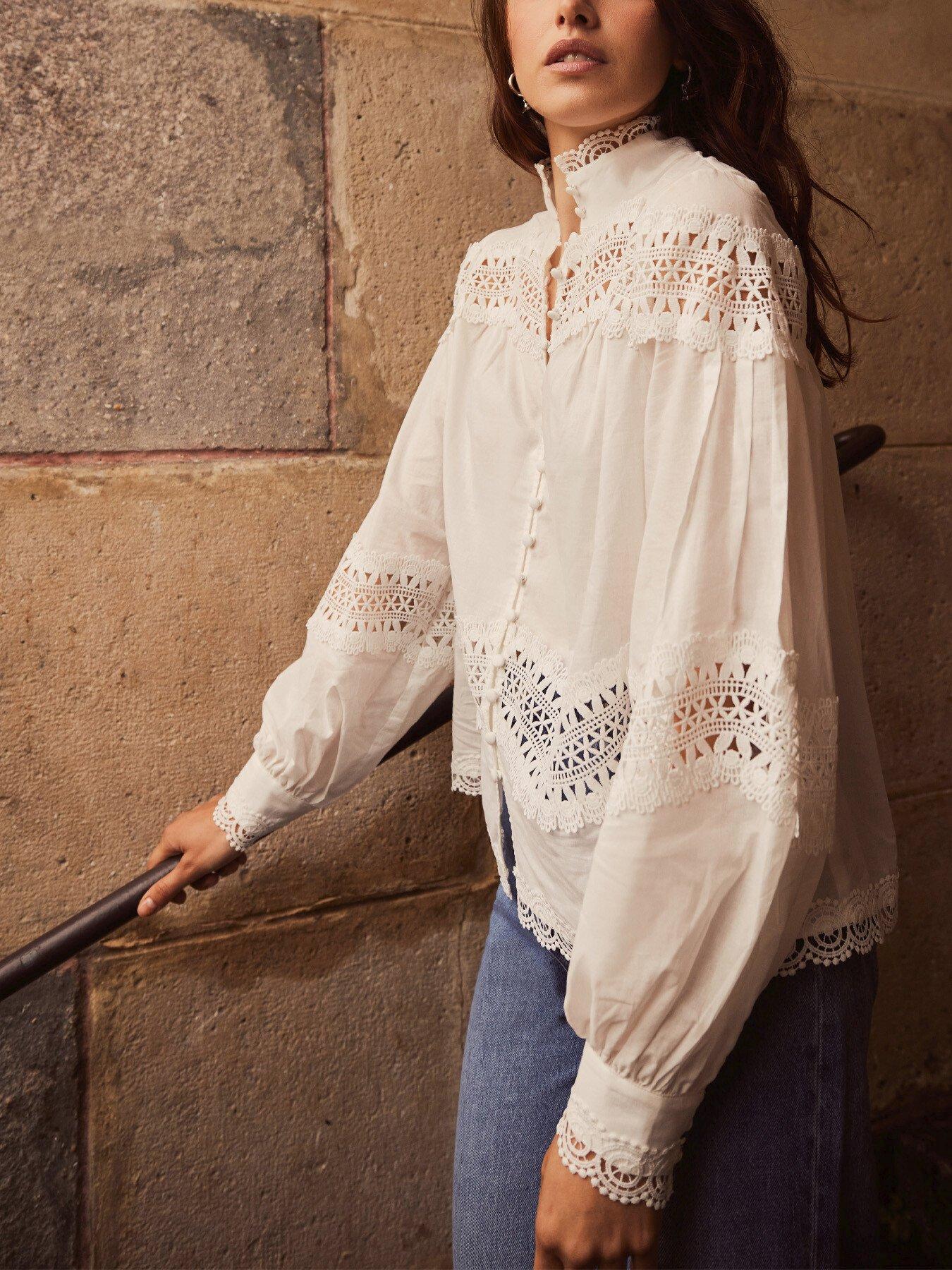 Mint Velvet Women's Cotton Lace Detail Blouse in White Lyst UK