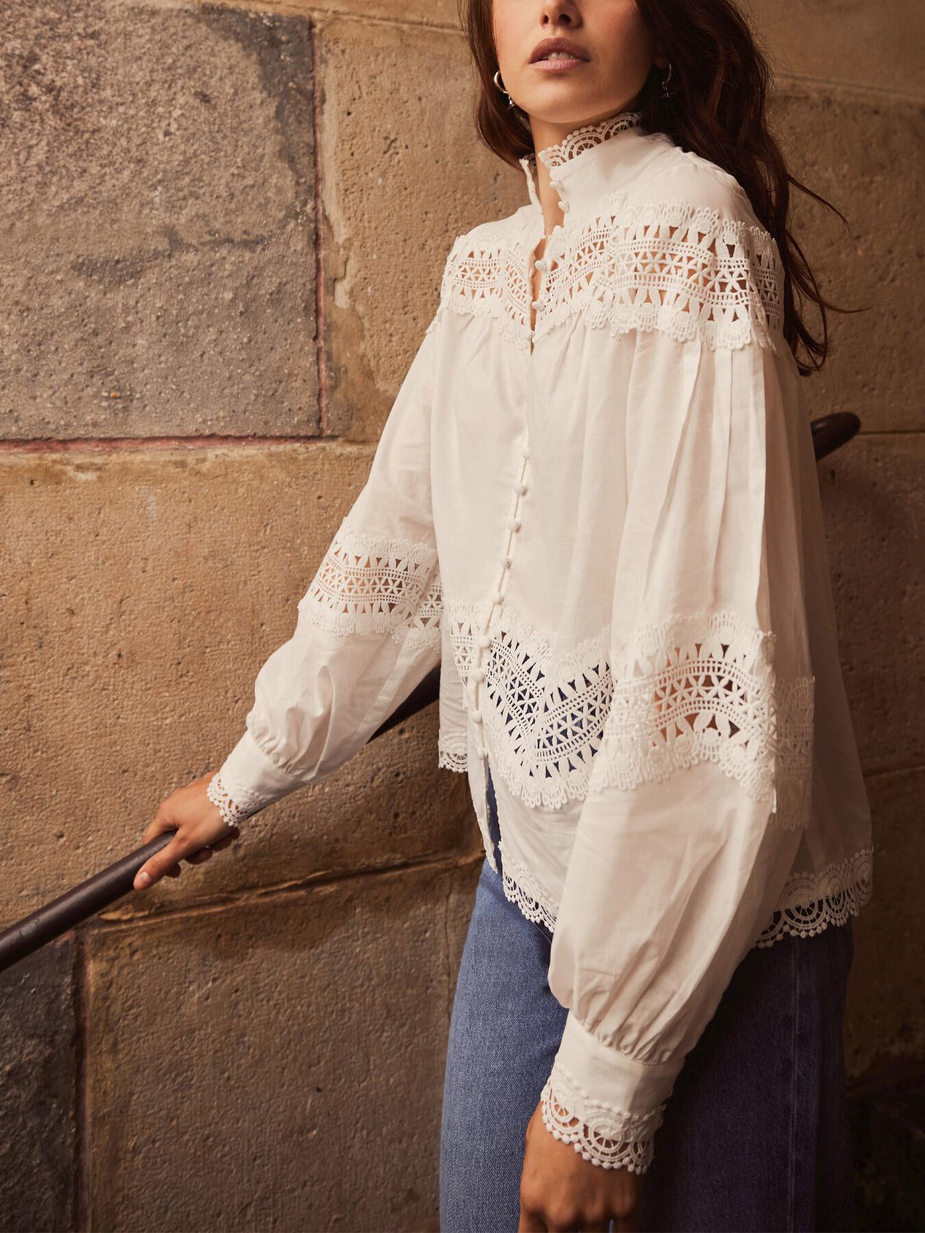 Mint Velvet Women's Cotton Lace Detail Blouse in White Lyst UK