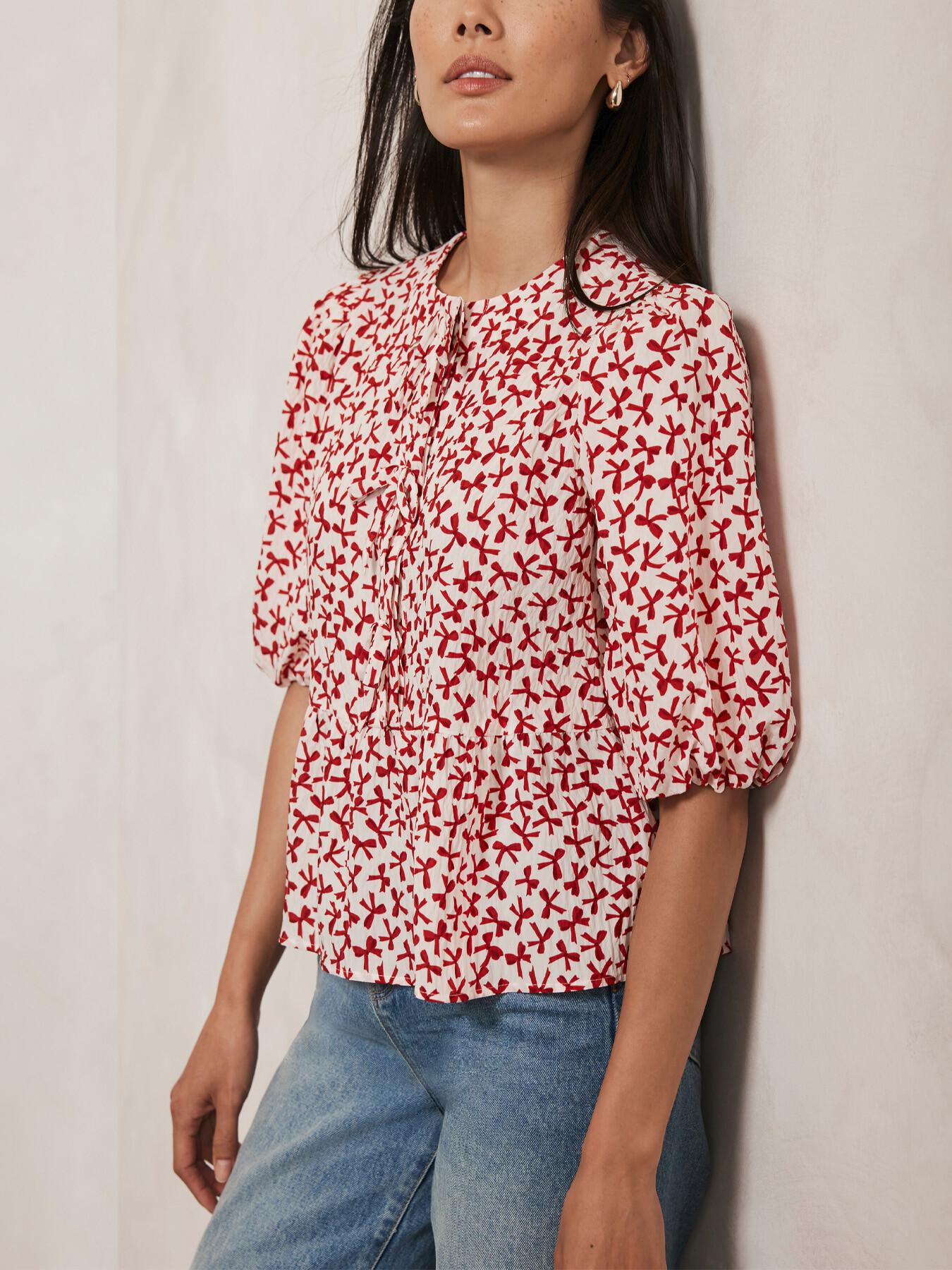 Mint Velvet Women's White Bow Print Puff Sleeve Top in Pink Lyst UK